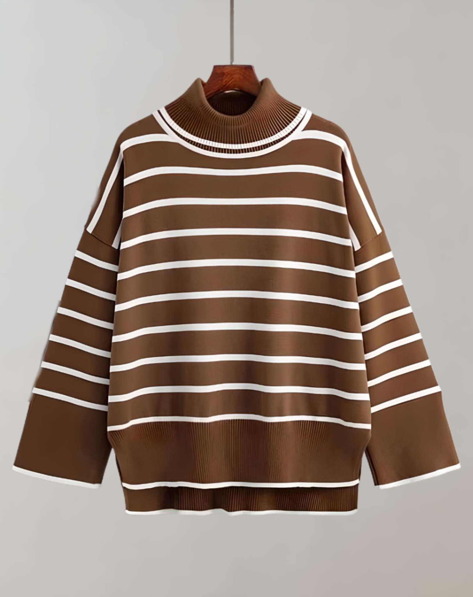 Chandria - Übergroßer bequemer Pullover mit Streifendesign und Rollkragen Sweater