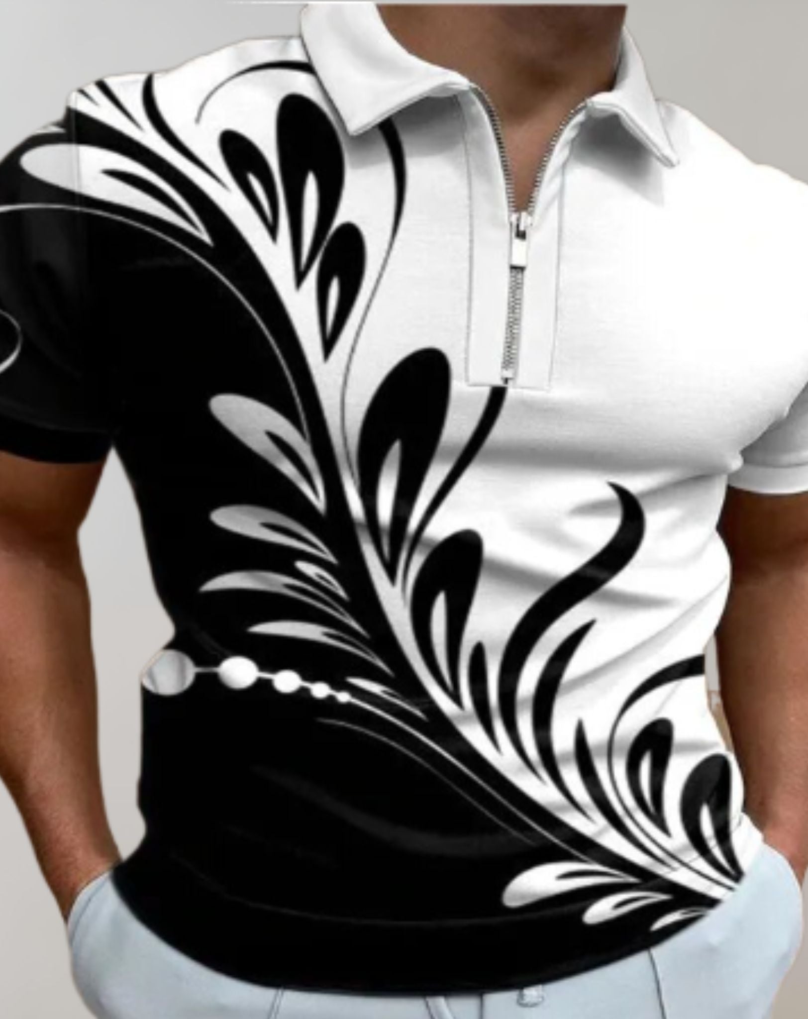 Clarence - Slim Fit Hemd für Herren mit Reißverschluss und zufälligem Druckdesign Hemd