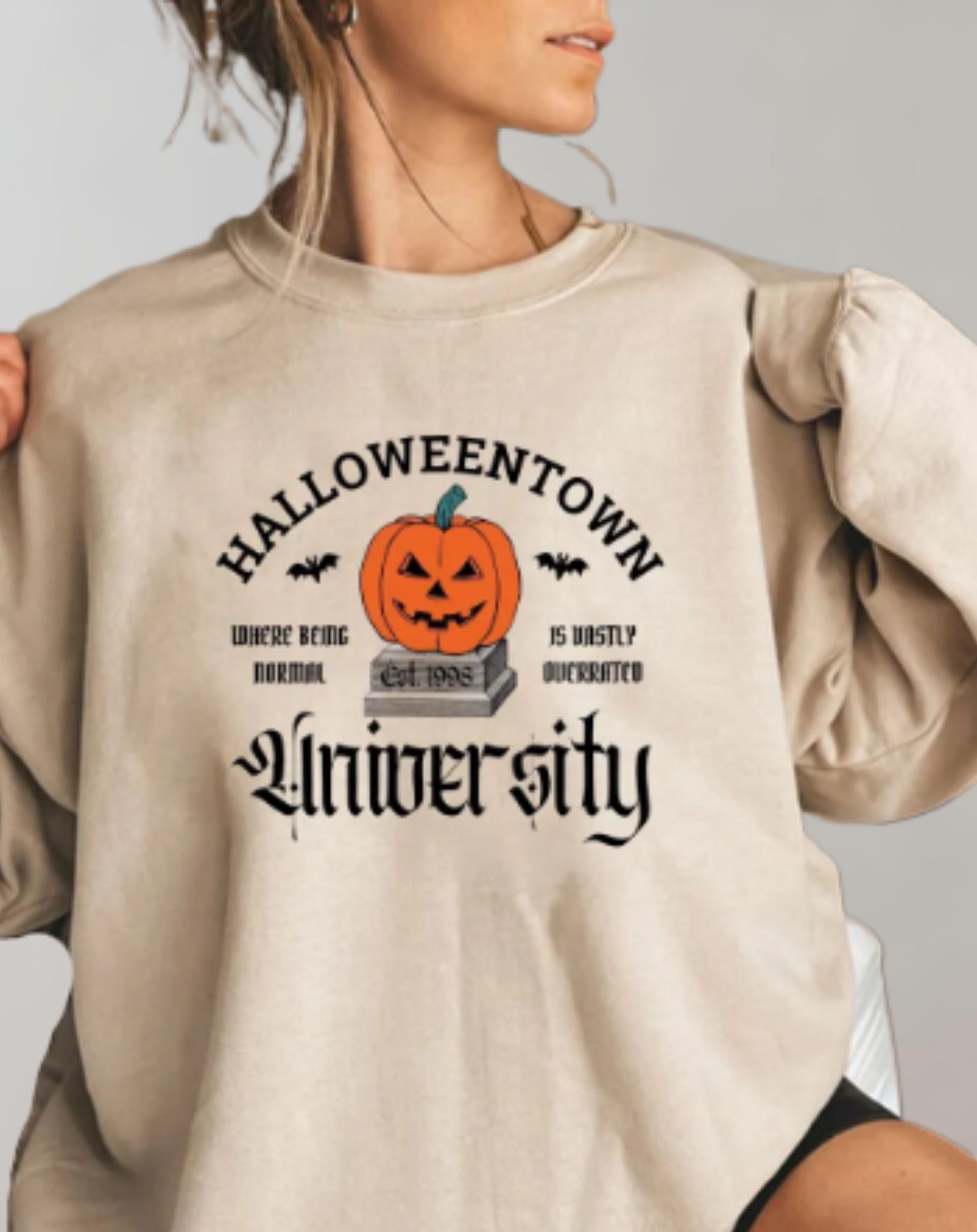 Classy - Übergroßer Pullover mit Rundhalsausschnitt und Halloween Motiv Sweater