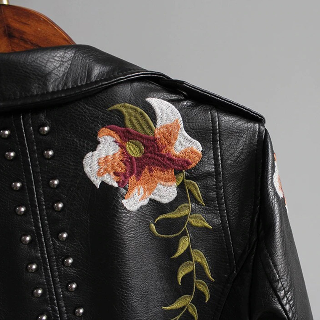 Alison - Damenlederjacke mit Blumenmuster