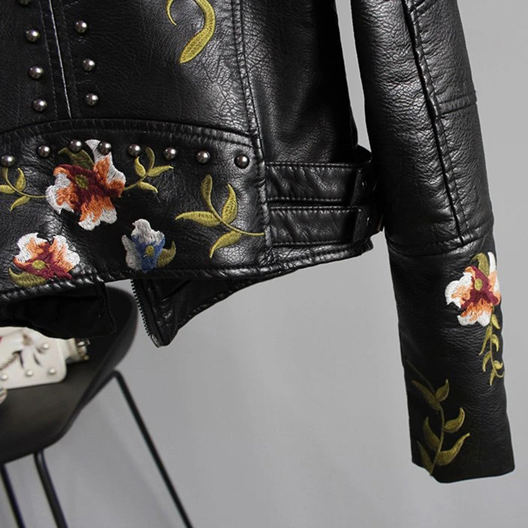 Alison - Damenlederjacke mit Blumenmuster