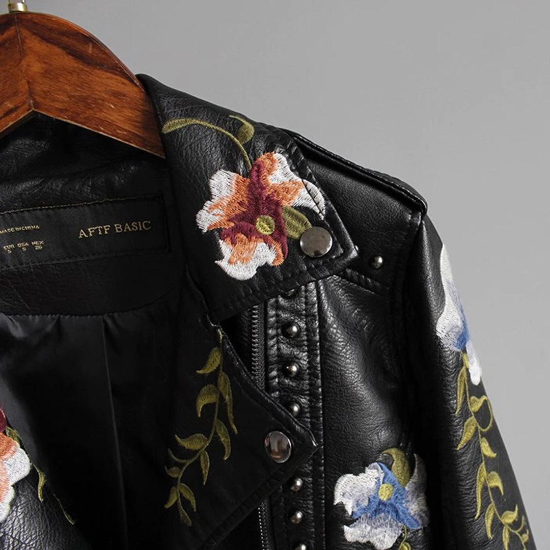 Alison - Damenlederjacke mit Blumenmuster