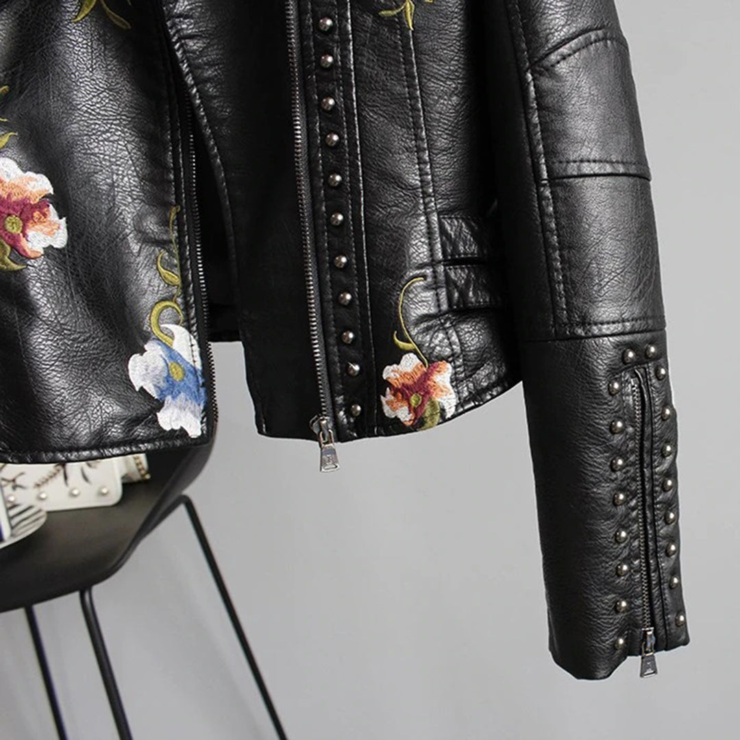 Alison - Damenlederjacke mit Blumenmuster