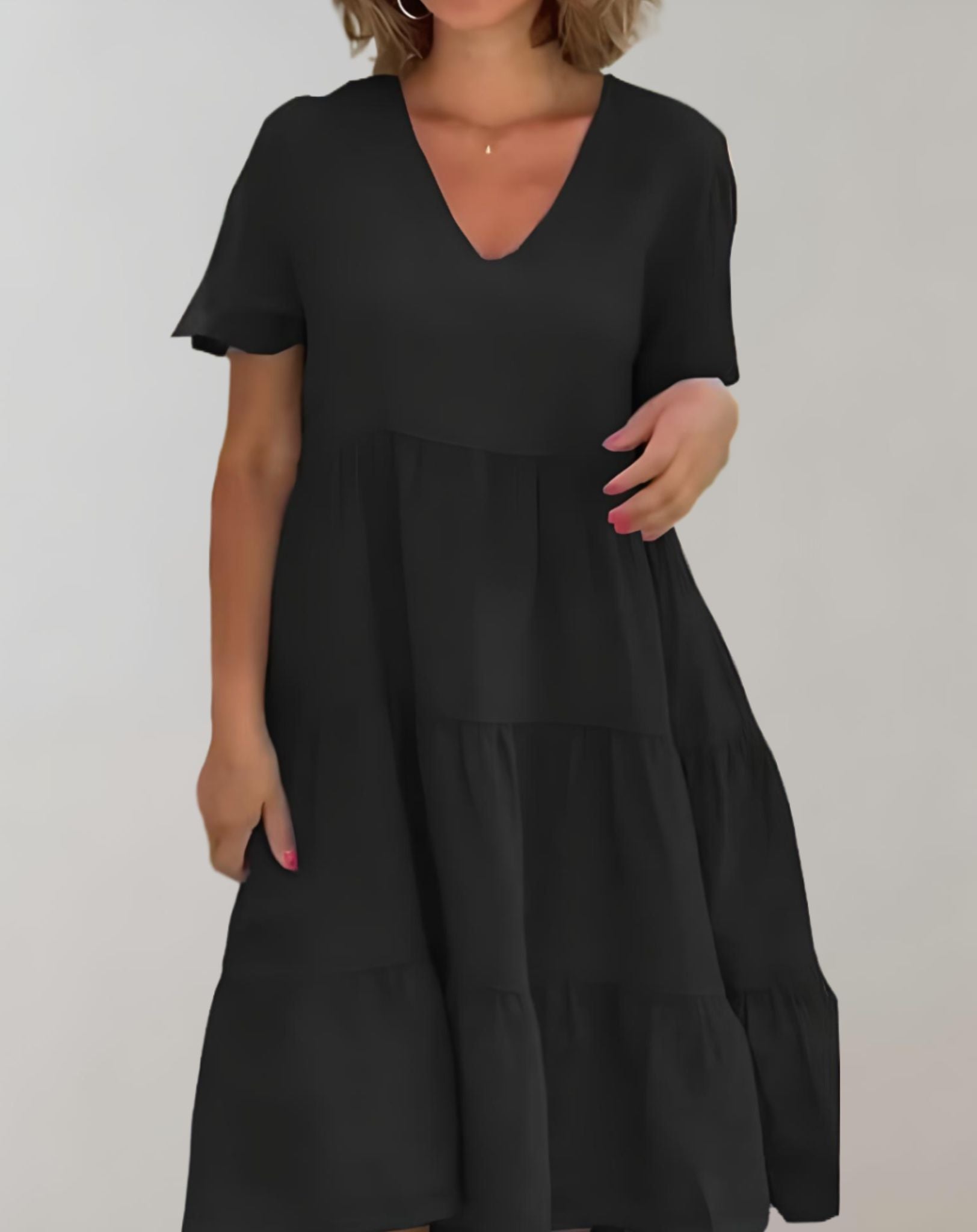 Cyan - Kleid mit tiefem V Ausschnitt und schlichtem strukturiertem Rüschensaum Kleid