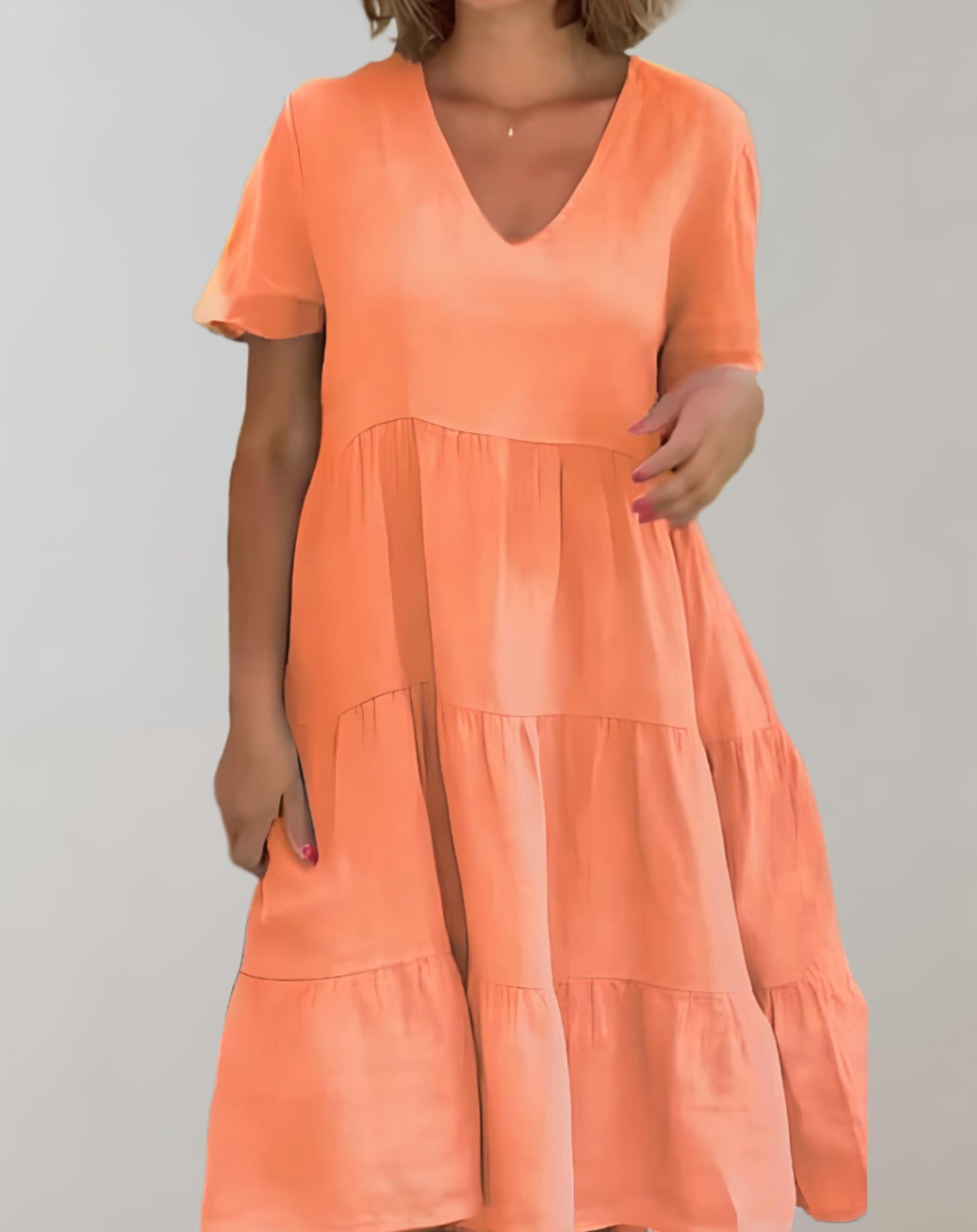 Cyan - Kleid mit tiefem V Ausschnitt und schlichtem strukturiertem Rüschensaum Kleid