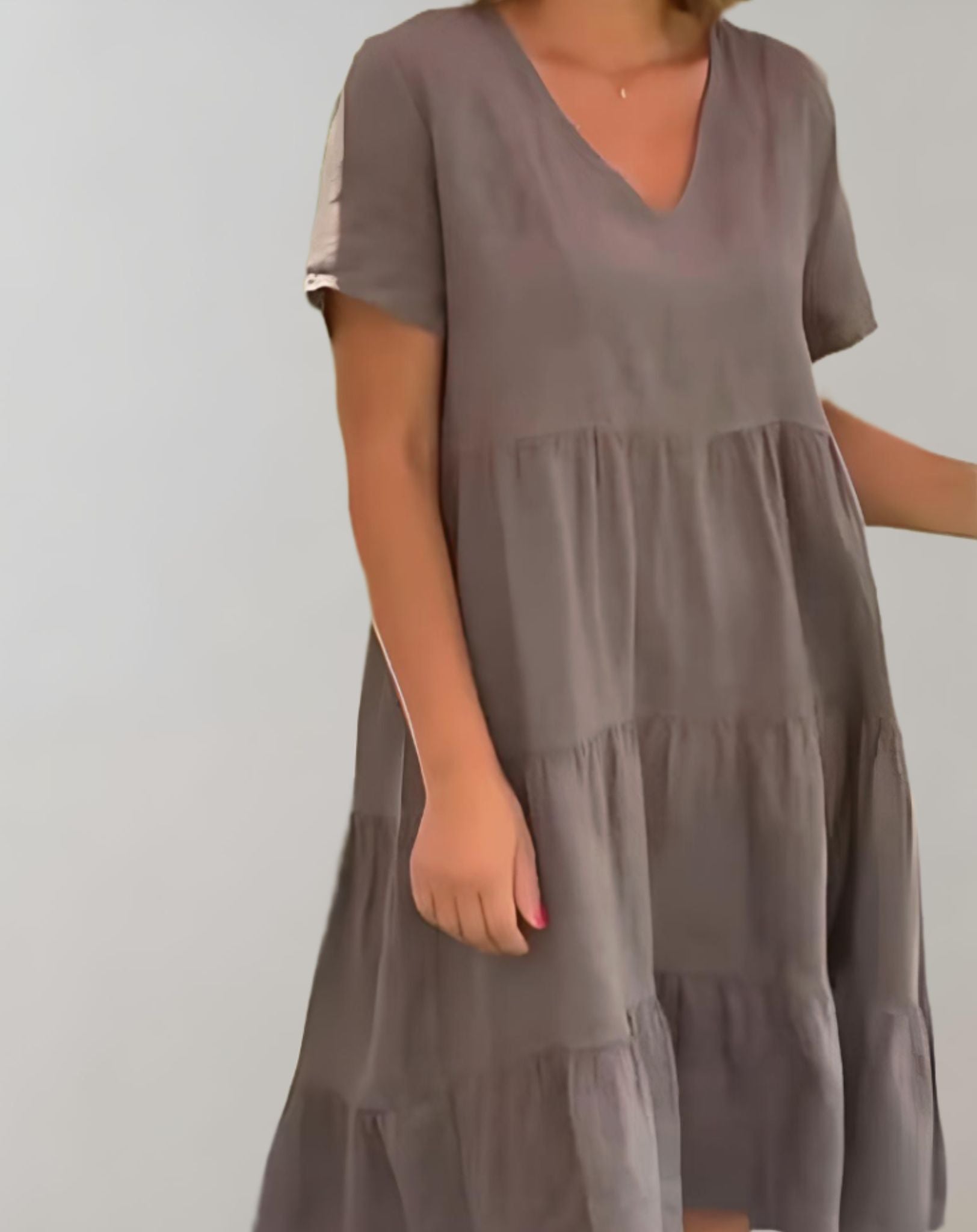 Cyan - Kleid mit tiefem V Ausschnitt und schlichtem strukturiertem Rüschensaum Kleid