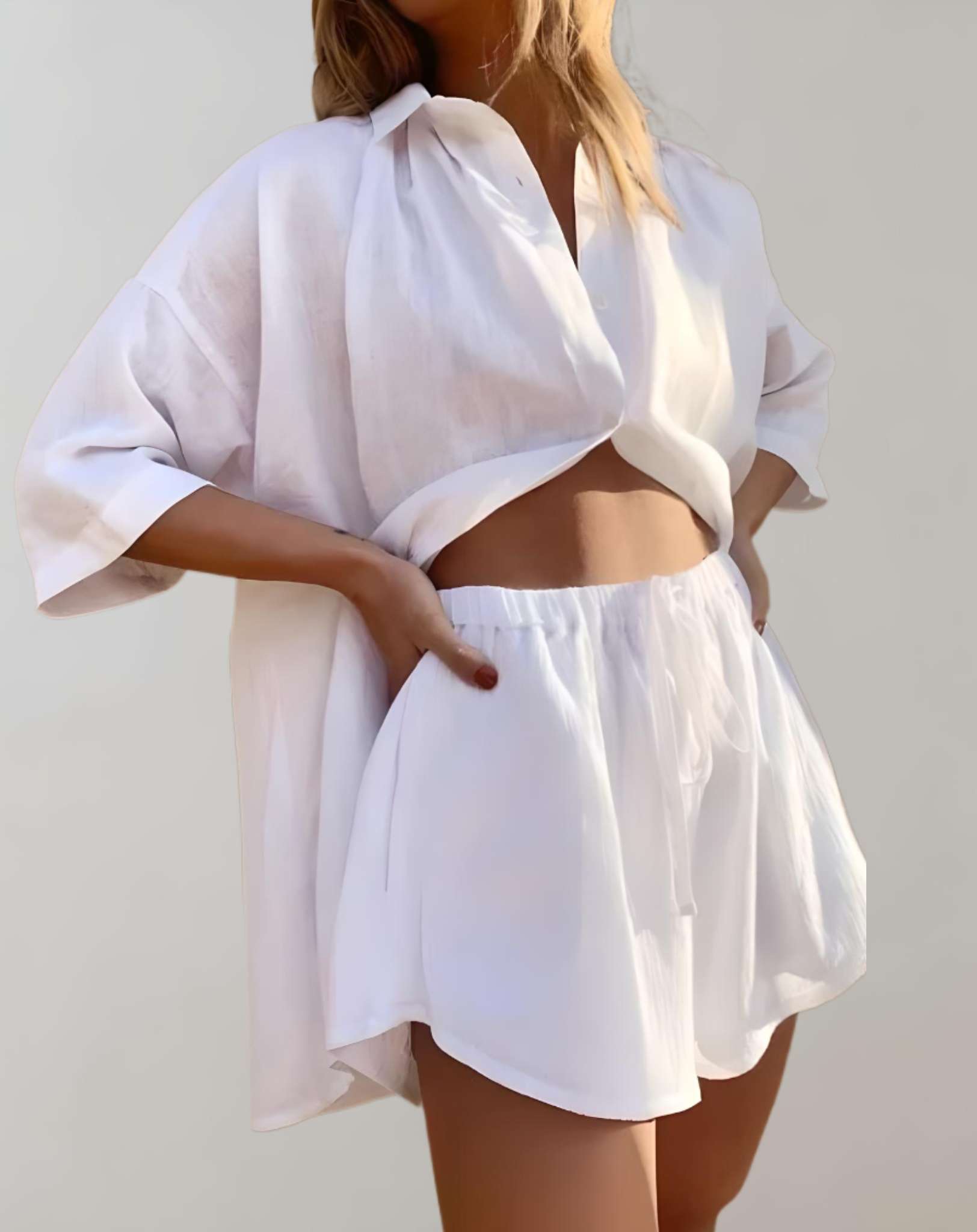 Cyrille - 2-teiliges Set mit übergroßem Poloshirt und Shorts mit hoher Taille Kleidung