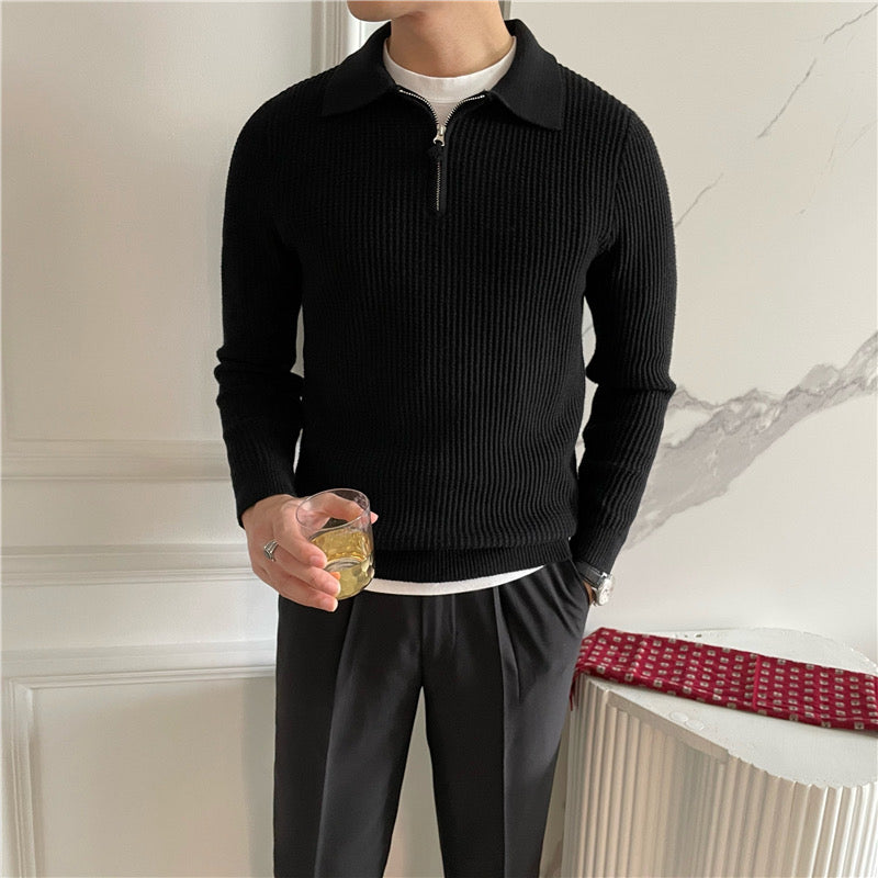 Herren Baumwollstrickpullover mit halbem Reißverschluss