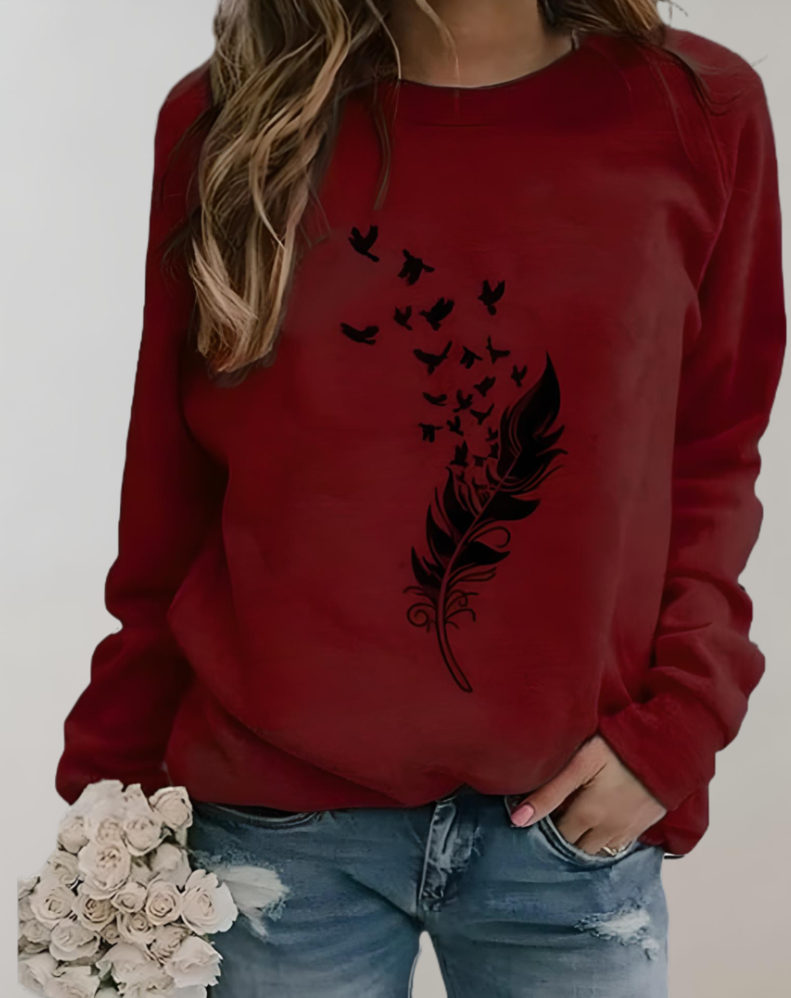 Daisy - Gut sitzender Pullover mit Rundhalsausschnitt und Federdruckmuster Sweater