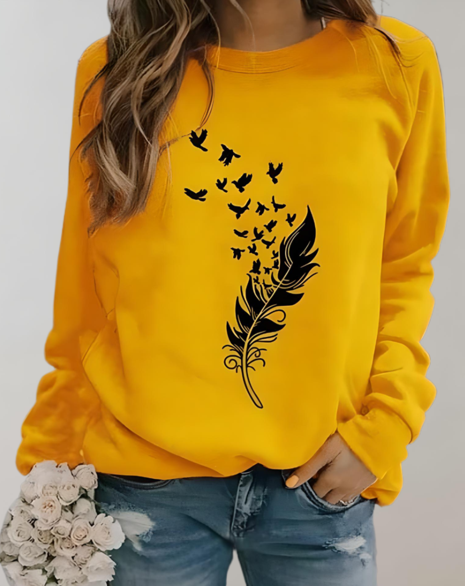 Daisy - Gut sitzender Pullover mit Rundhalsausschnitt und Federdruckmuster Sweater