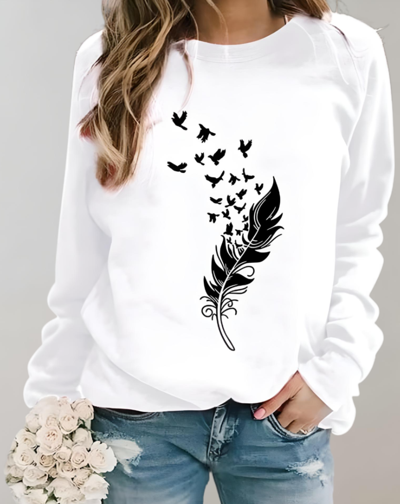 Daisy - Gut sitzender Pullover mit Rundhalsausschnitt und Federdruckmuster Sweater