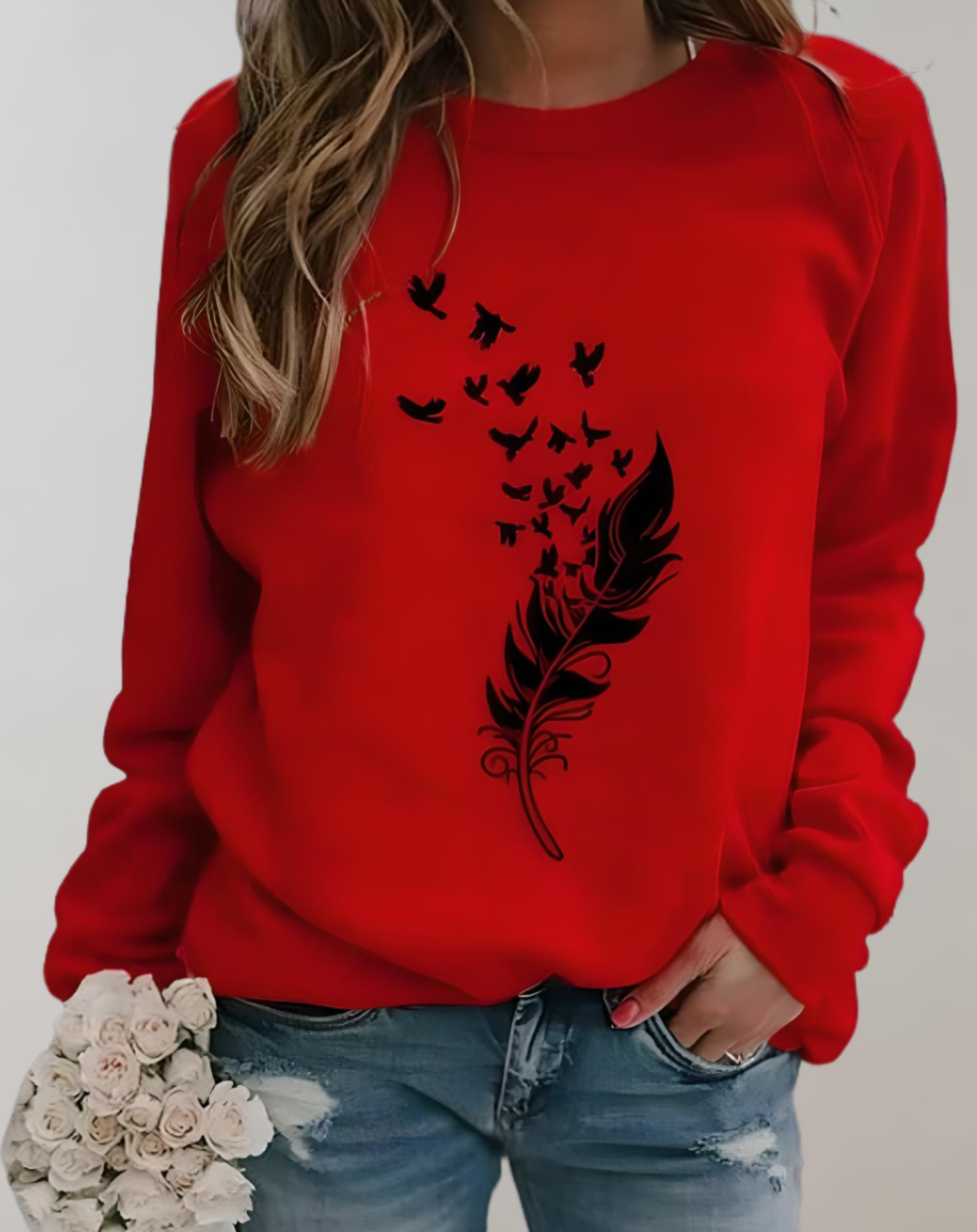 Daisy - Gut sitzender Pullover mit Rundhalsausschnitt und Federdruckmuster Sweater