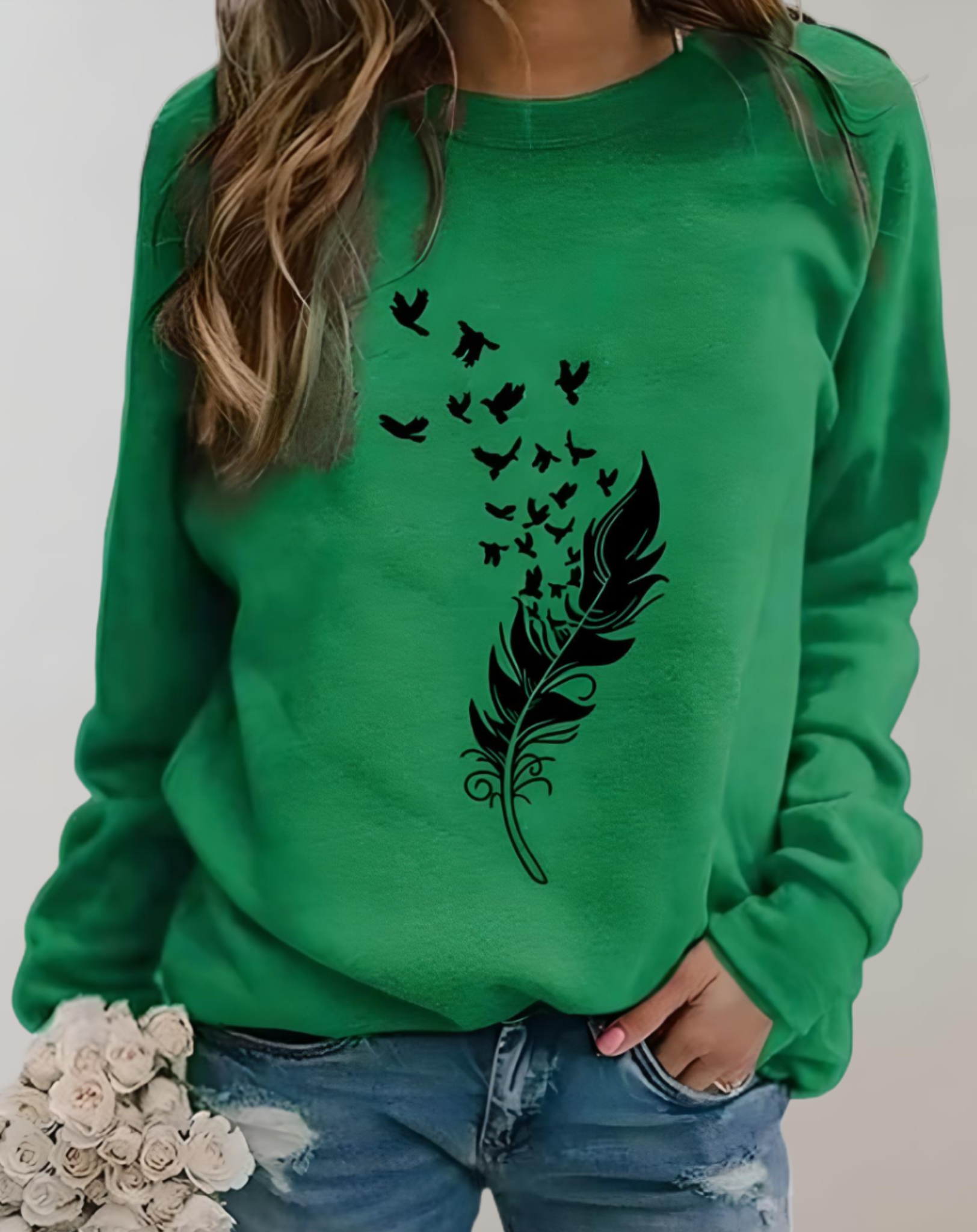 Daisy - Gut sitzender Pullover mit Rundhalsausschnitt und Federdruckmuster Sweater