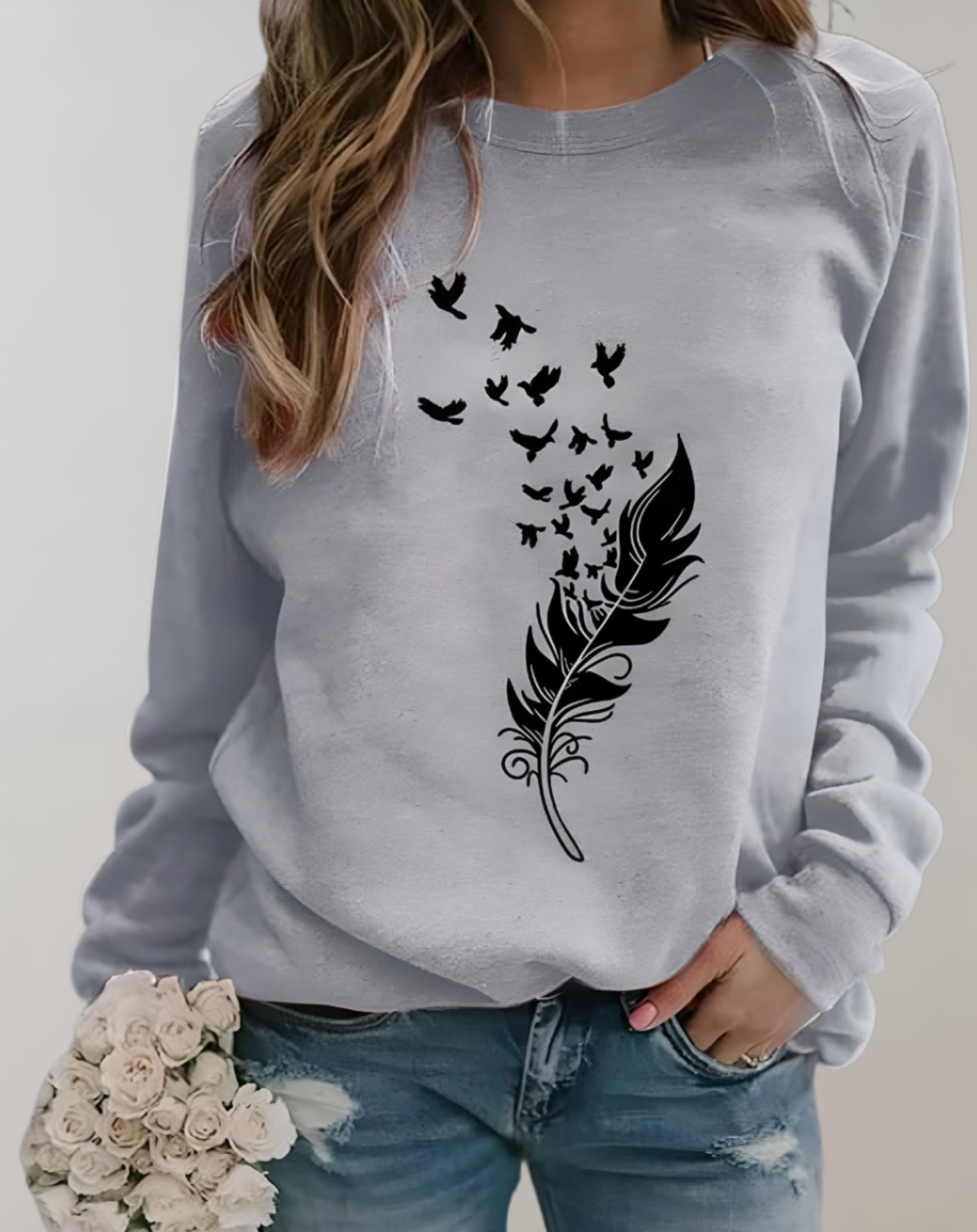 Daisy - Gut sitzender Pullover mit Rundhalsausschnitt und Federdruckmuster Sweater
