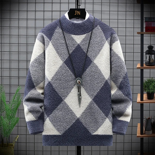 Gestreifte Herren-Trui mit Eleganten Diamantmustern für den Winter