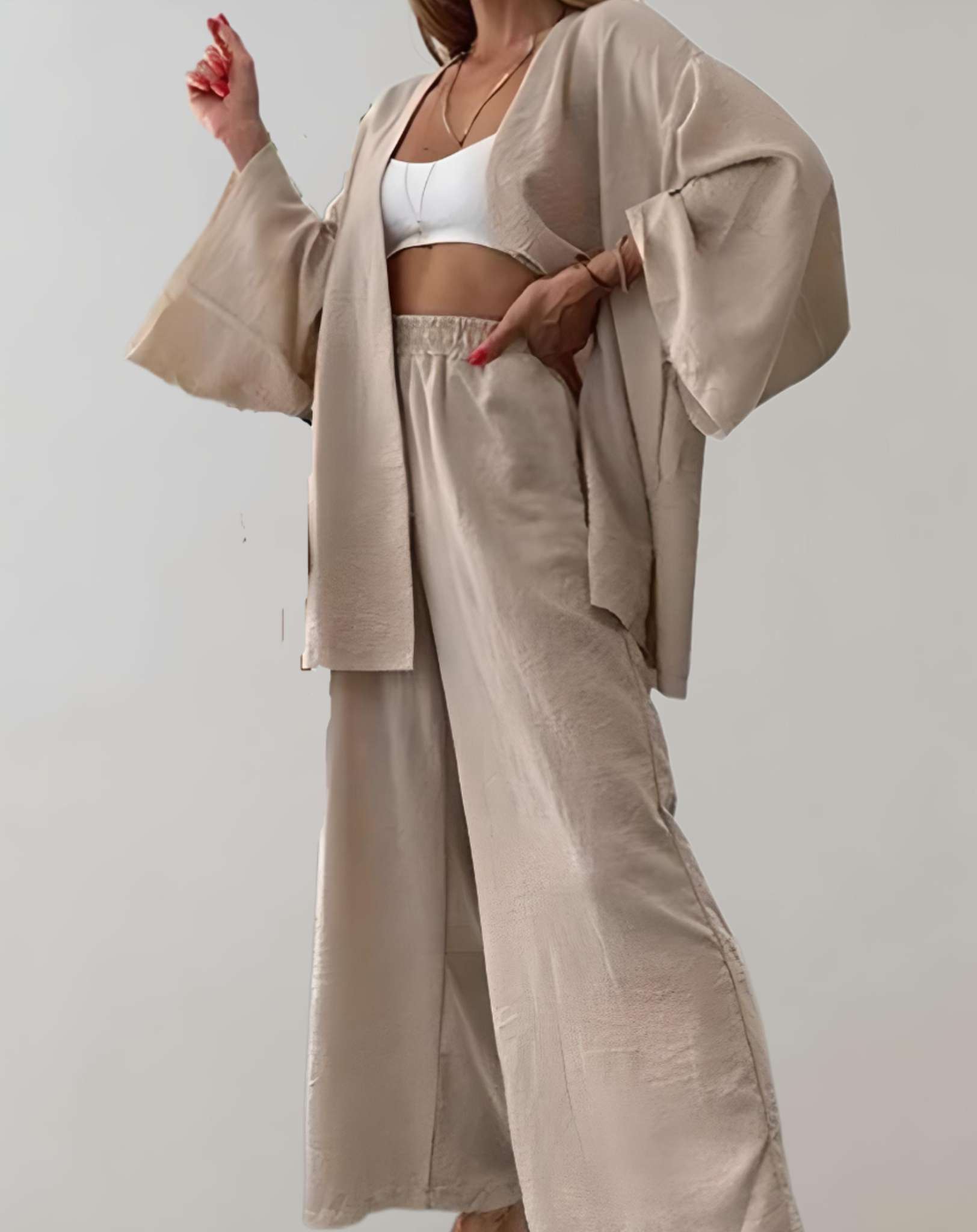 Diamond - 2-teiliges Set mit übergroßem offenem Pullover und Hose mit hoher Taille Kleidung