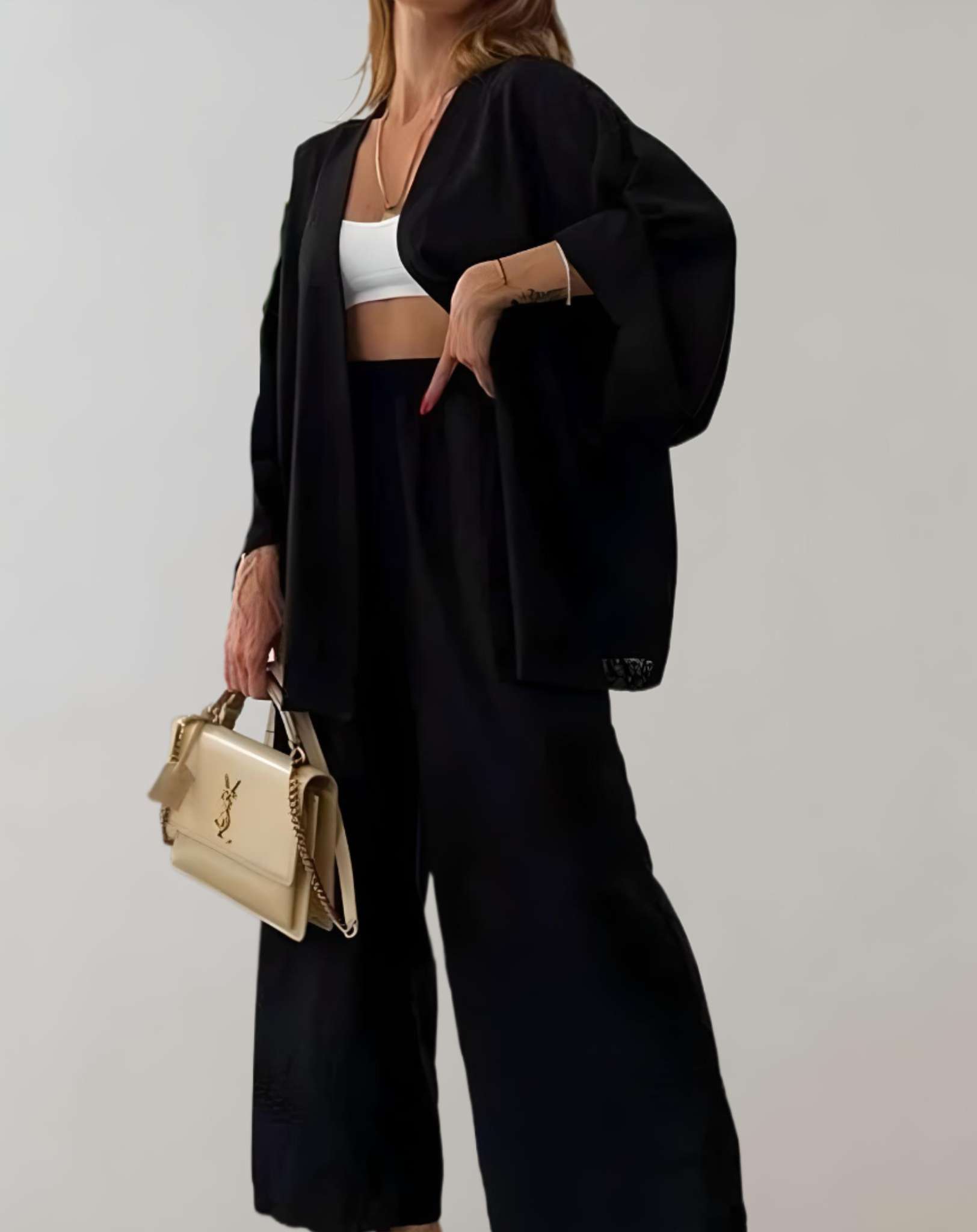 Diamond - 2-teiliges Set mit übergroßem offenem Pullover und Hose mit hoher Taille Kleidung