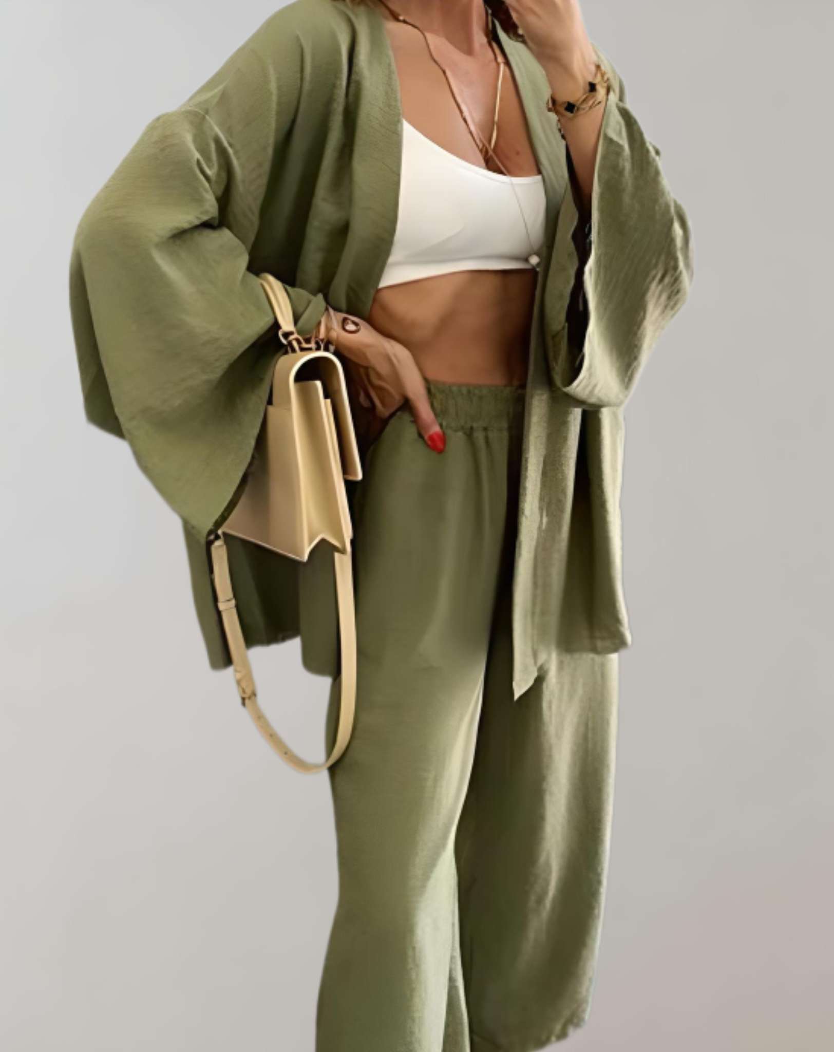 Diamond - 2-teiliges Set mit übergroßem offenem Pullover und Hose mit hoher Taille Kleidung