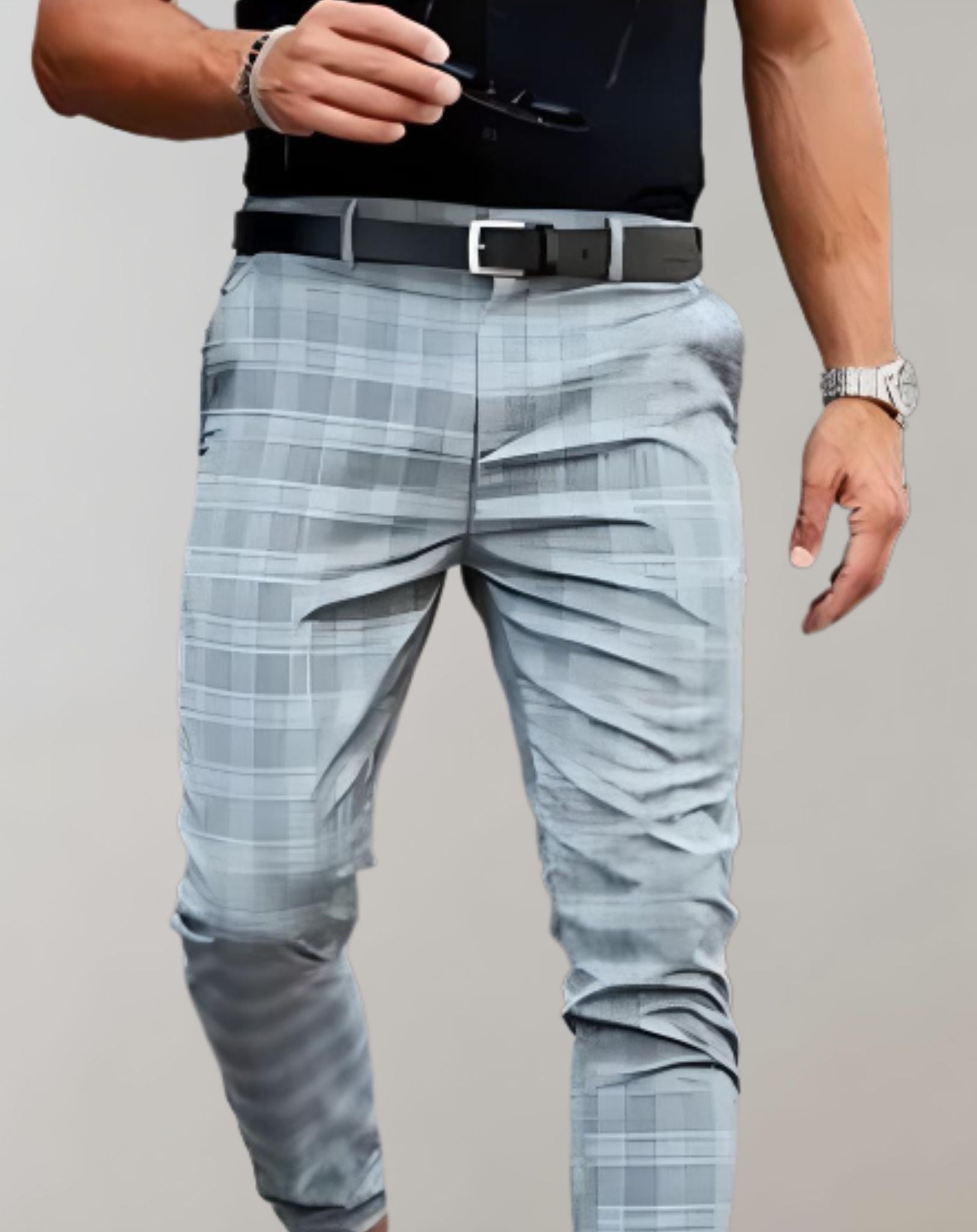 Diether - Hoch taillierte und schmale karierte Hose für Herren Hose
