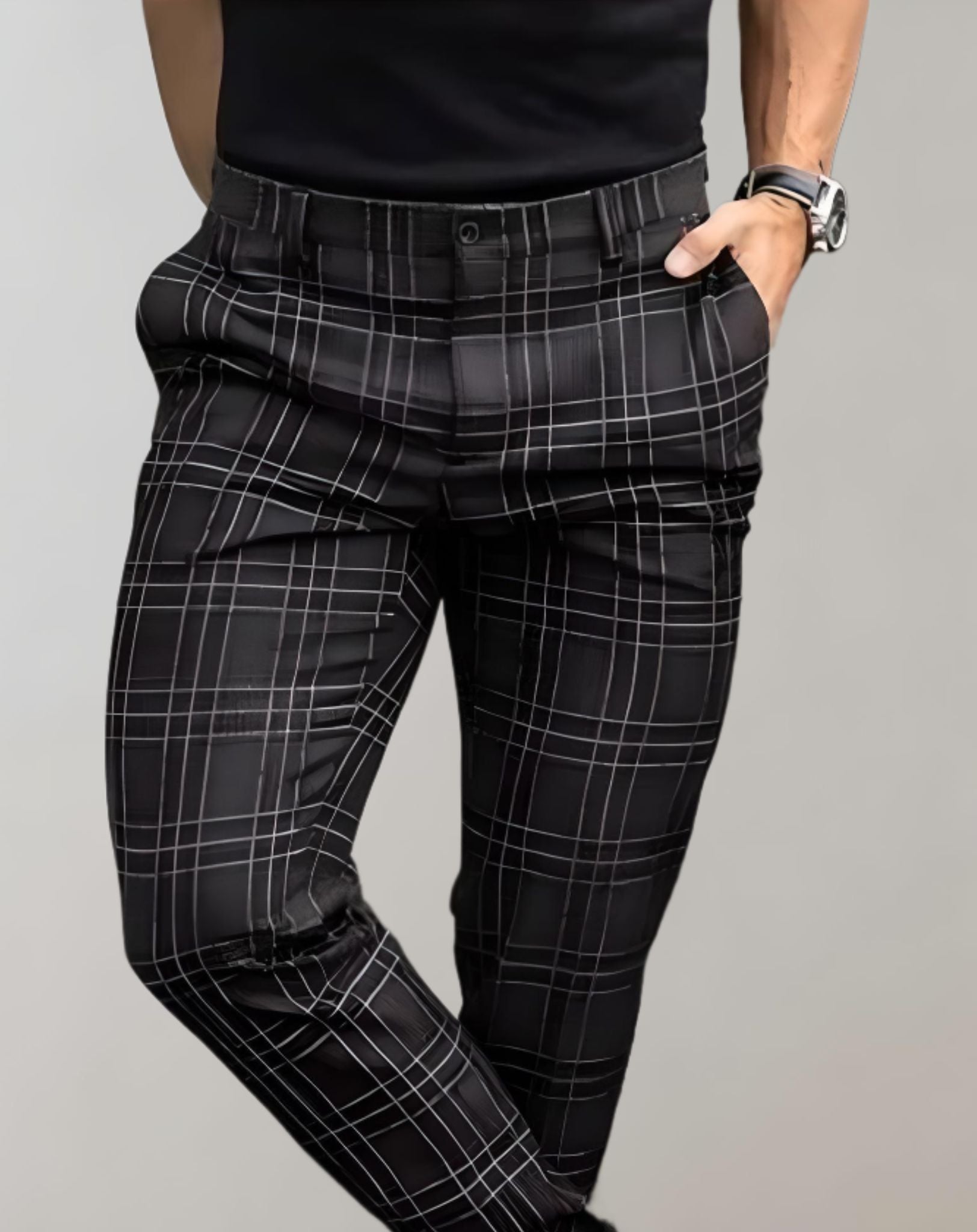 Diether - Hoch taillierte und schmale karierte Hose für Herren Hose