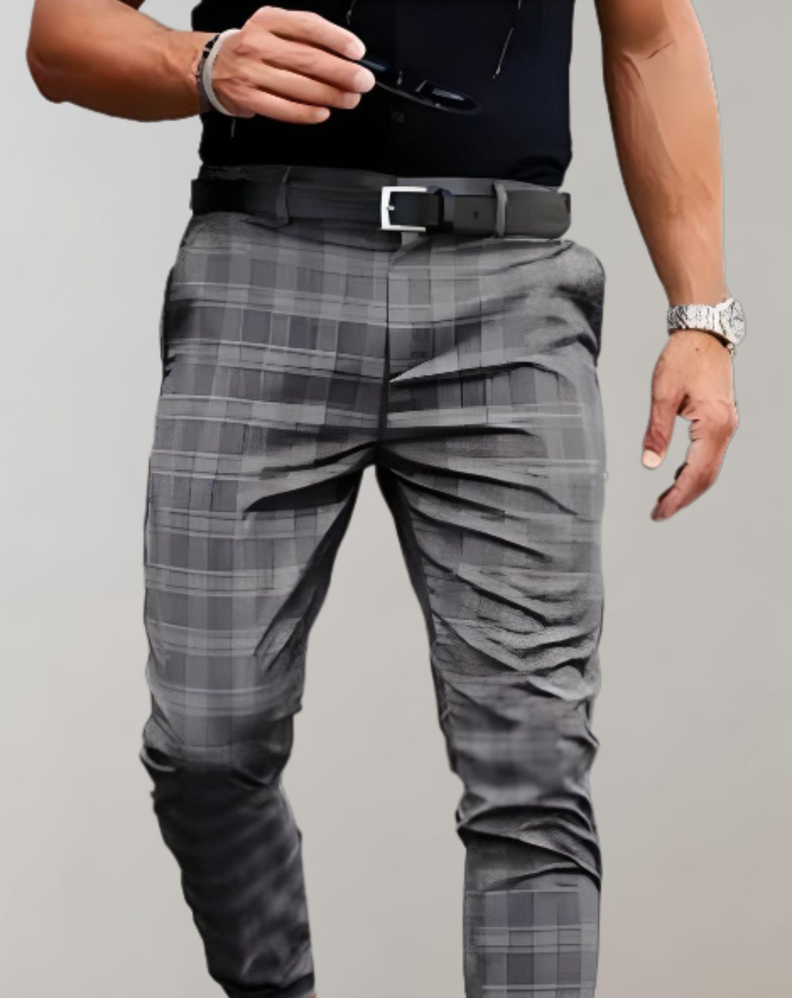 Diether - Hoch taillierte und schmale karierte Hose für Herren Hose