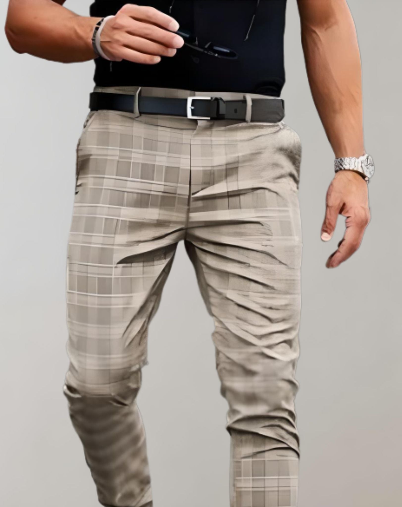 Diether - Hoch taillierte und schmale karierte Hose für Herren Hose