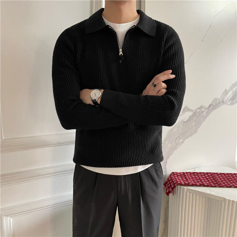 Herren Baumwollstrickpullover mit halbem Reißverschluss