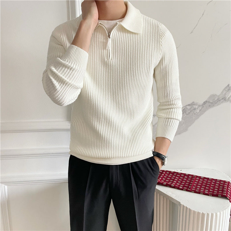 Herren Baumwollstrickpullover mit halbem Reißverschluss