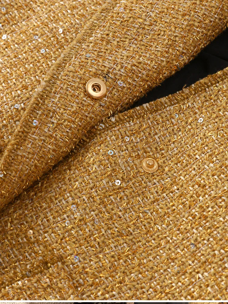 WOLFF - Elegante Damen Bomberjacke mit Pailletten in Gold und Stehkragen