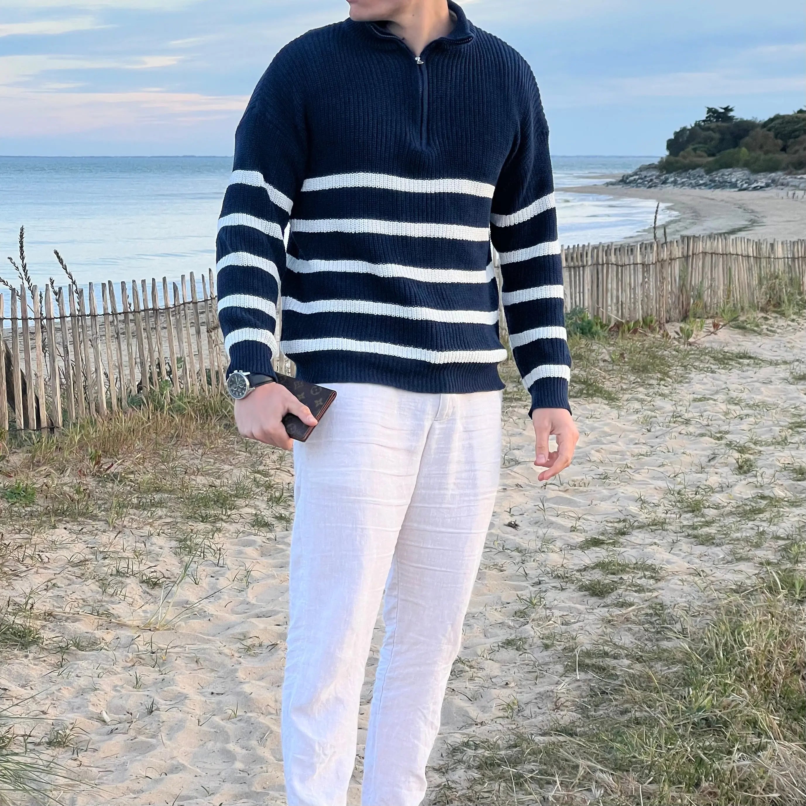 Streifen Halb-Zip Pullover für zeitlose Eleganz und Komfort