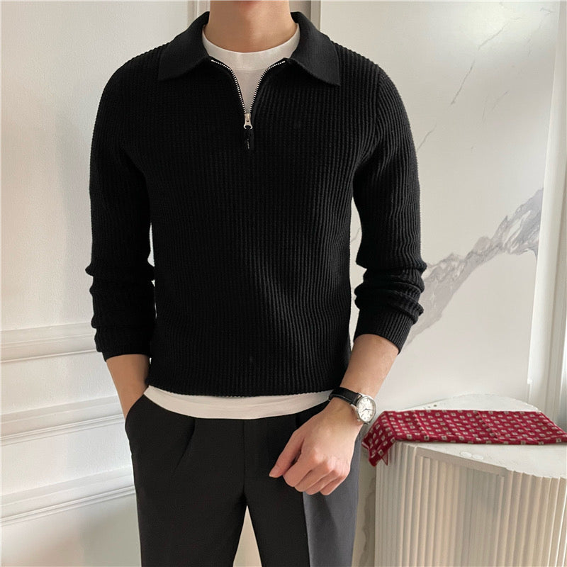 Herren Baumwollstrickpullover mit halbem Reißverschluss