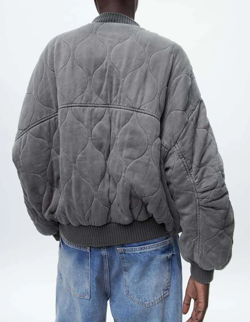 Modische Graue Damen Bomberjacke mit Lockerem Schnitt