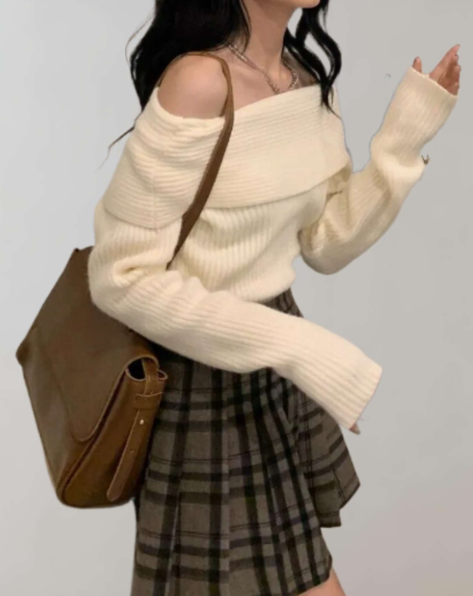 Jacky -  Schulterfreier gestrickter und lockerer Pullover Sweater