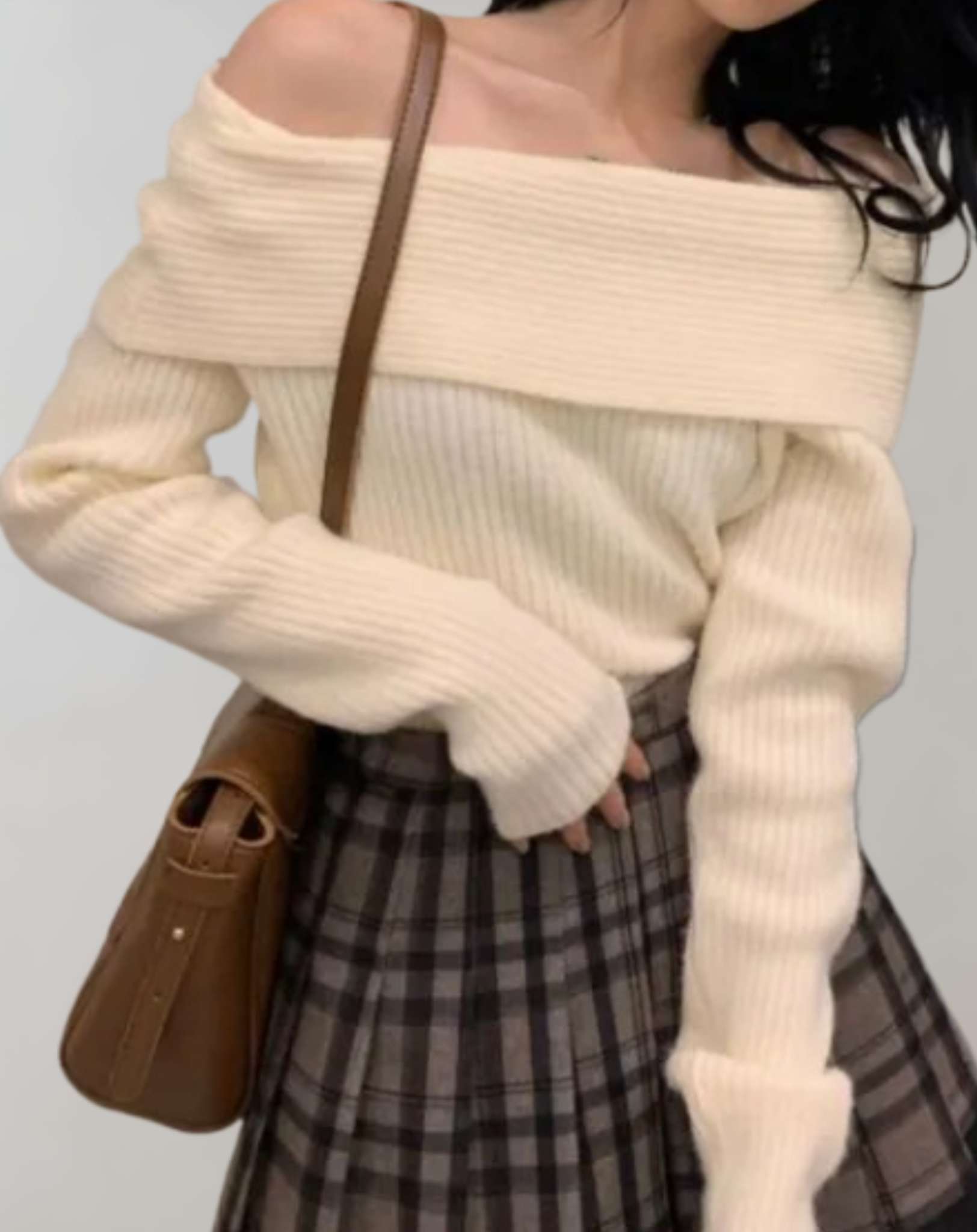 Jacky -  Schulterfreier gestrickter und lockerer Pullover Sweater