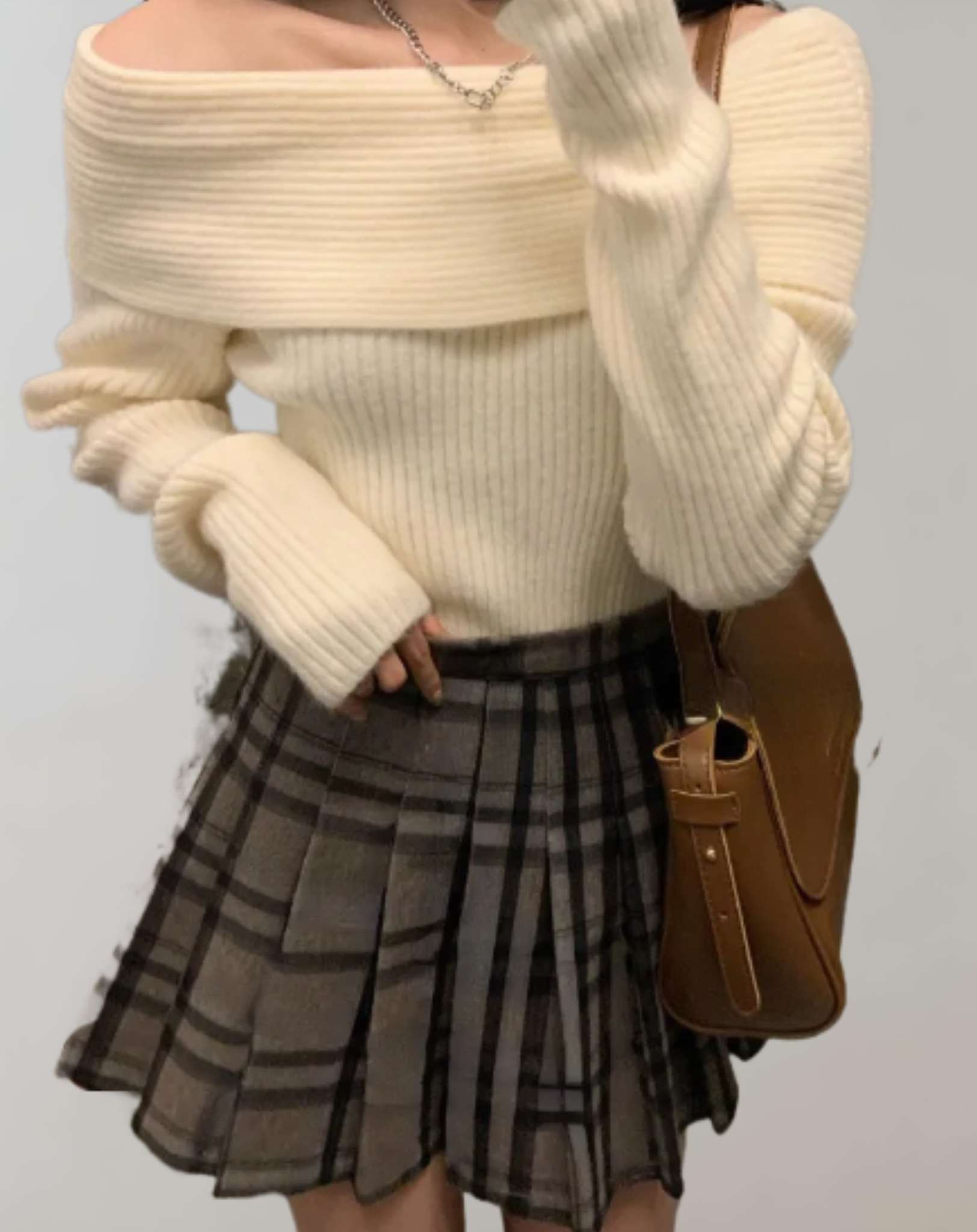 Jacky -  Schulterfreier gestrickter und lockerer Pullover Sweater