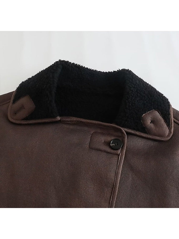 Fermina | Vintage-Chic Oversized-Jacke aus Kunstleder mit kuscheliger Fleece-Fütterung