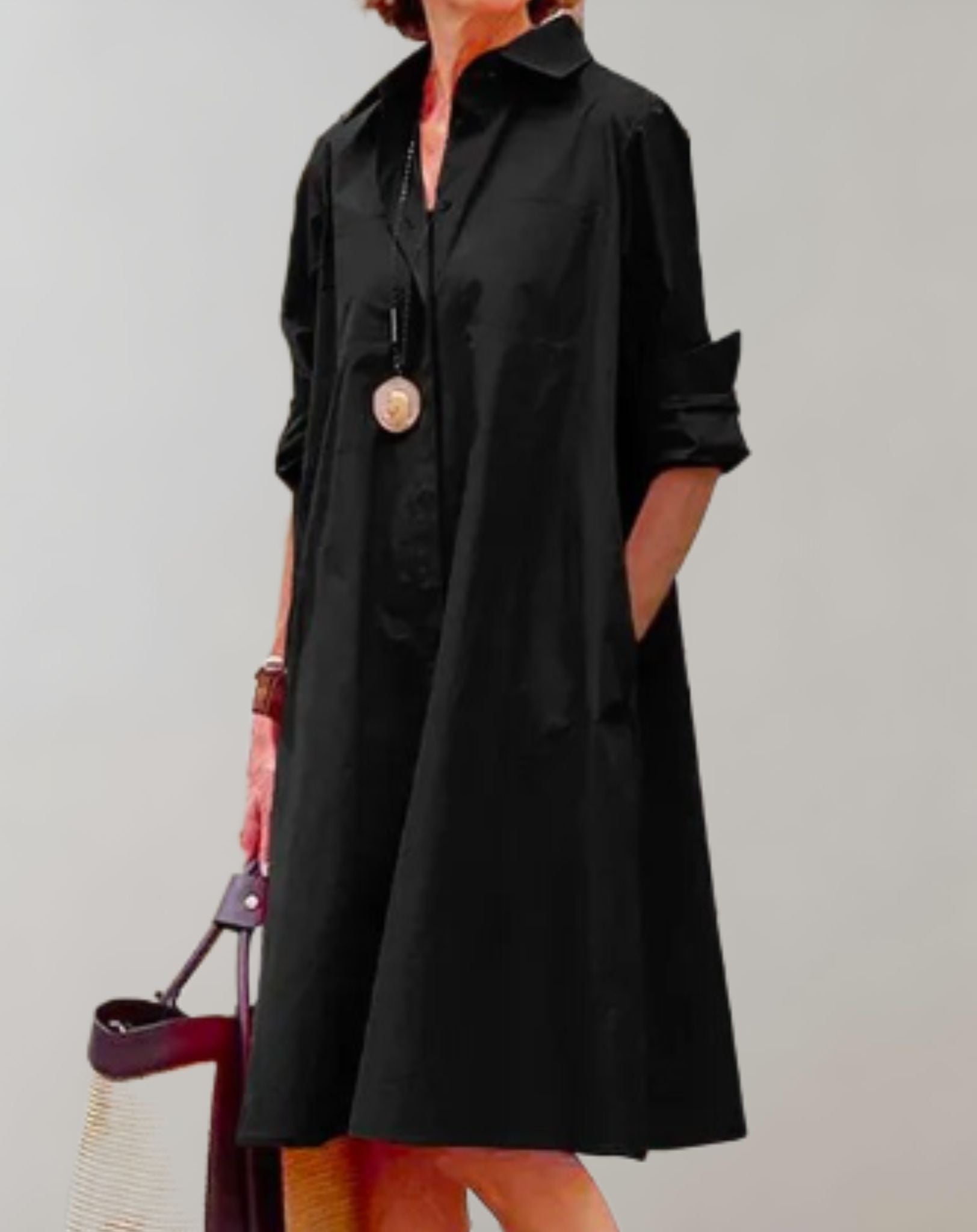 Jenny - Lockeres halblanges Kleid mit Seitentaschen und zufälligem Design Kleid