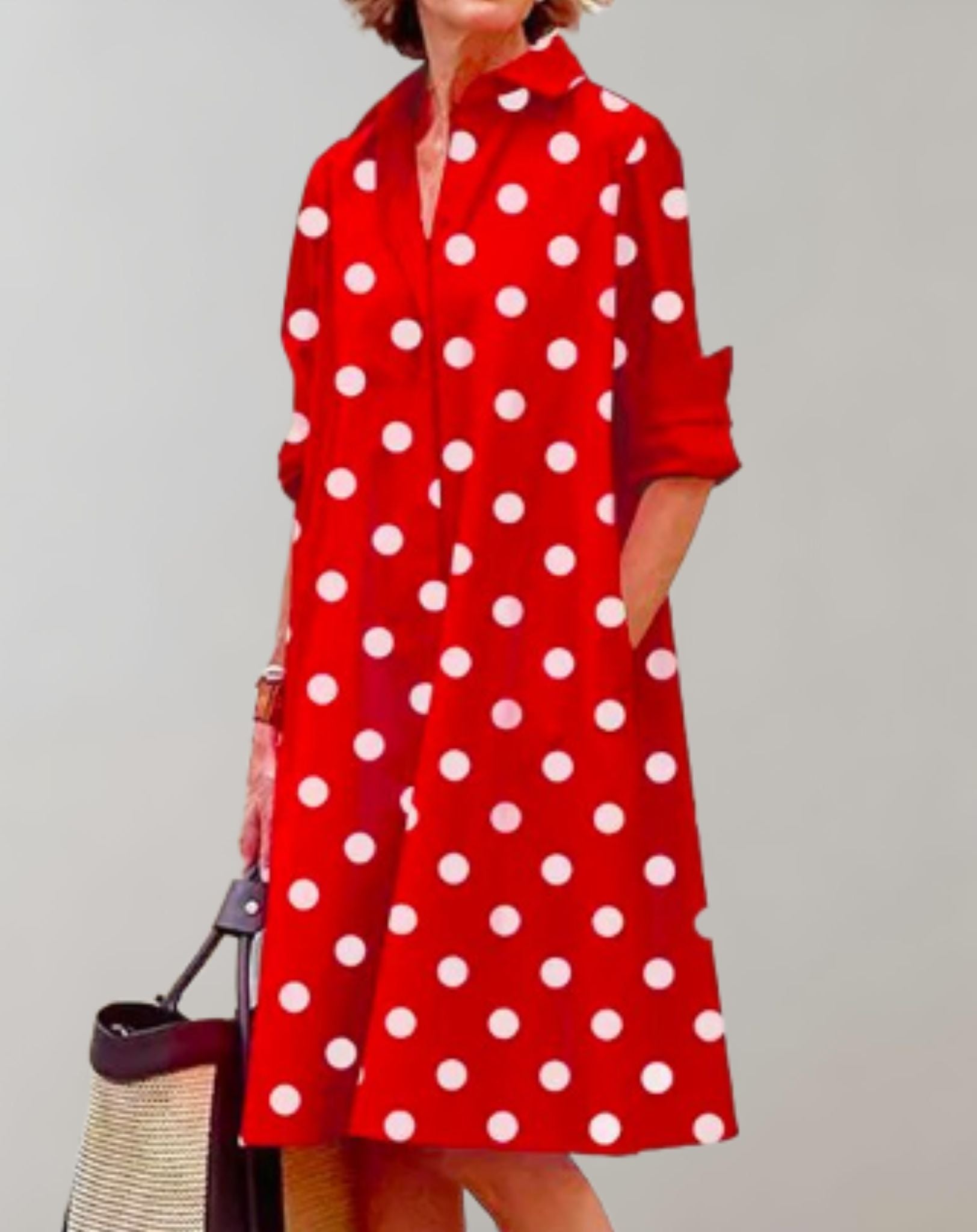 Jenny - Lockeres halblanges Kleid mit Seitentaschen und zufälligem Design Kleid