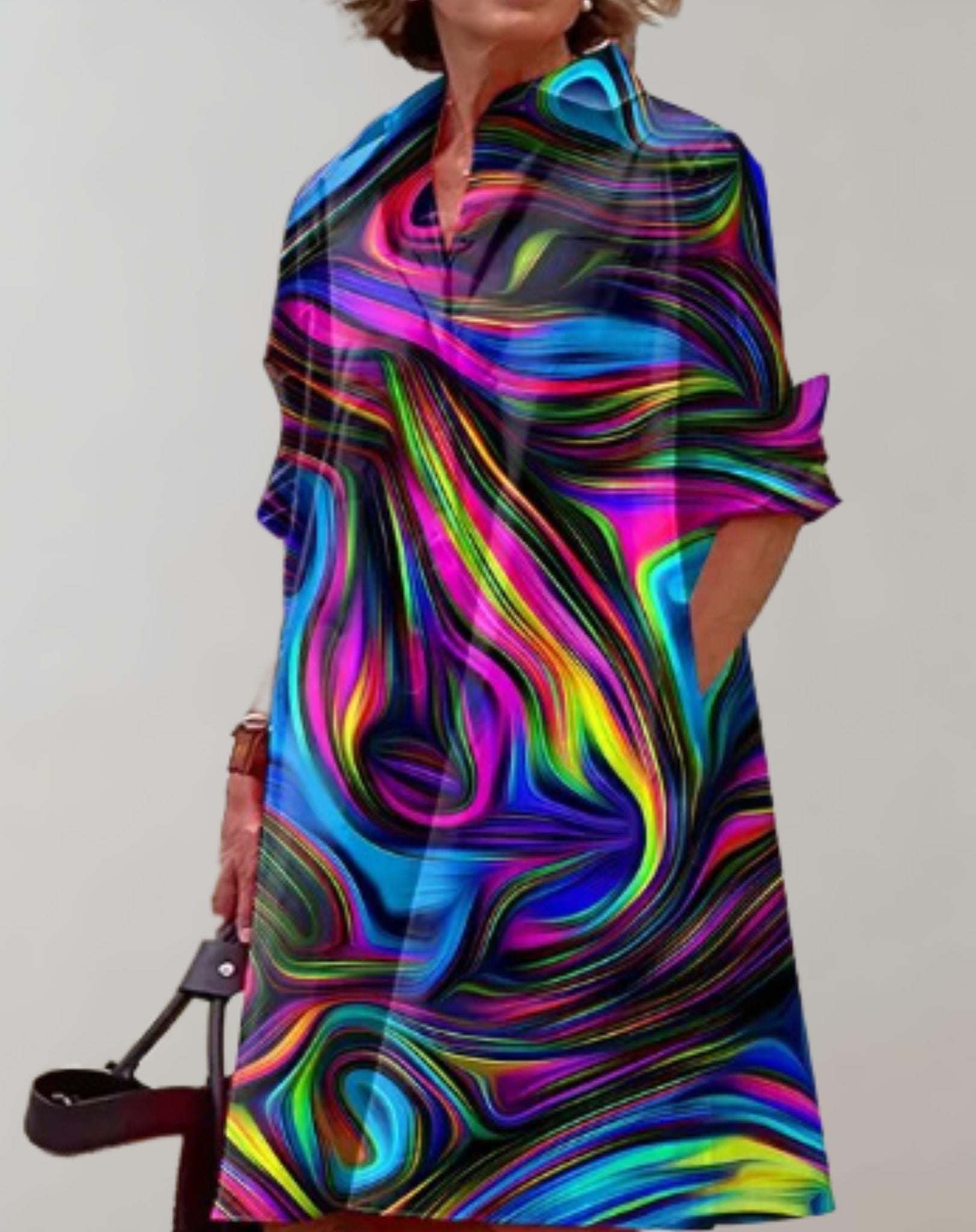 Jenny - Lockeres halblanges Kleid mit Seitentaschen und zufälligem Design Kleid