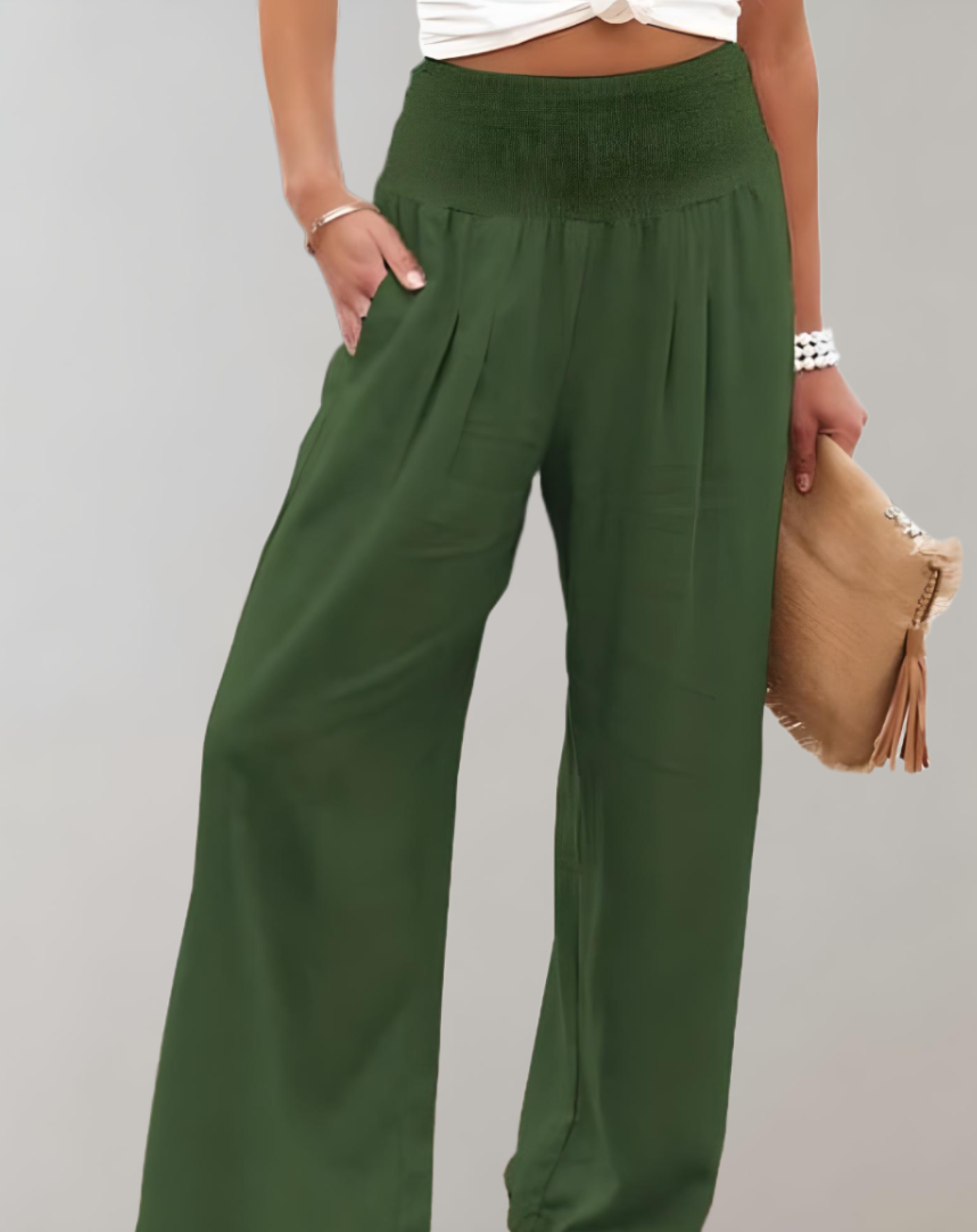 Jona -  Einfarbige Jogginghose mit hohem Bund für Damen mit weitem Bein Hose