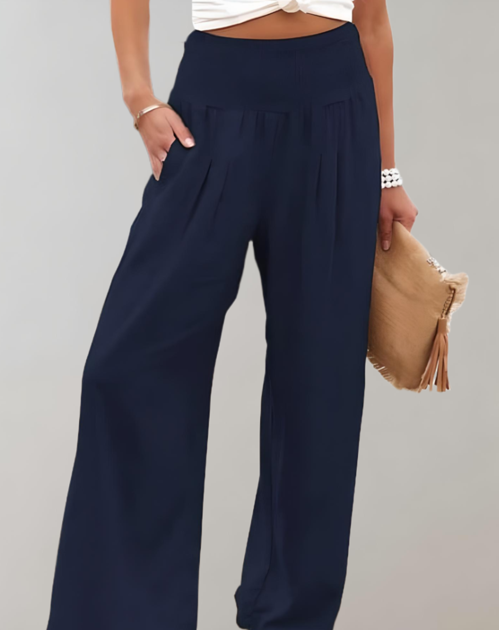 Jona -  Einfarbige Jogginghose mit hohem Bund für Damen mit weitem Bein Hose