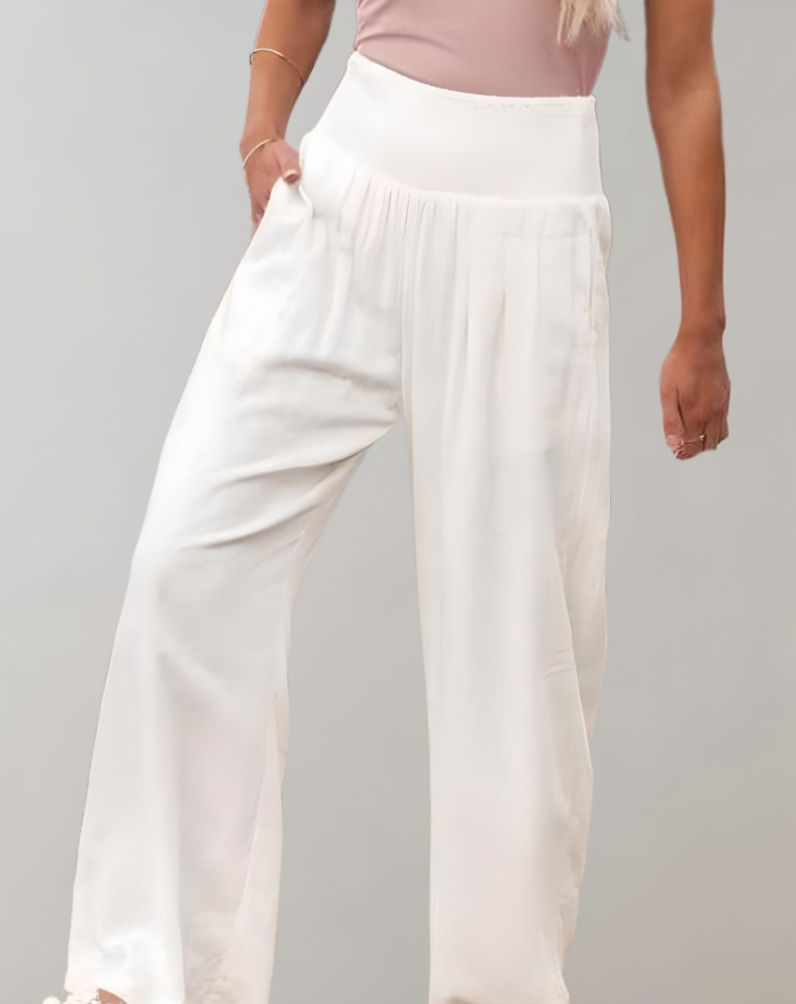 Jona -  Einfarbige Jogginghose mit hohem Bund für Damen mit weitem Bein Hose