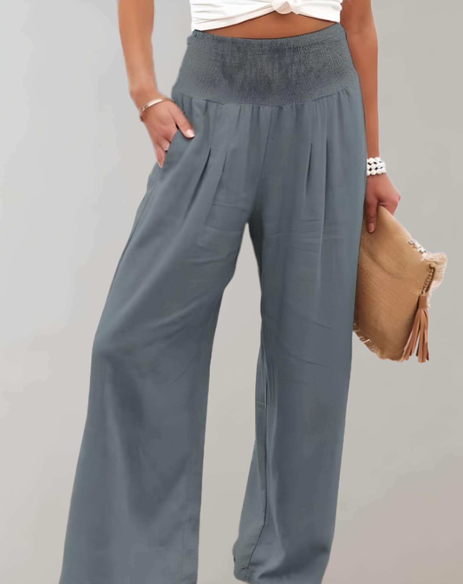 Jona -  Einfarbige Jogginghose mit hohem Bund für Damen mit weitem Bein Hose