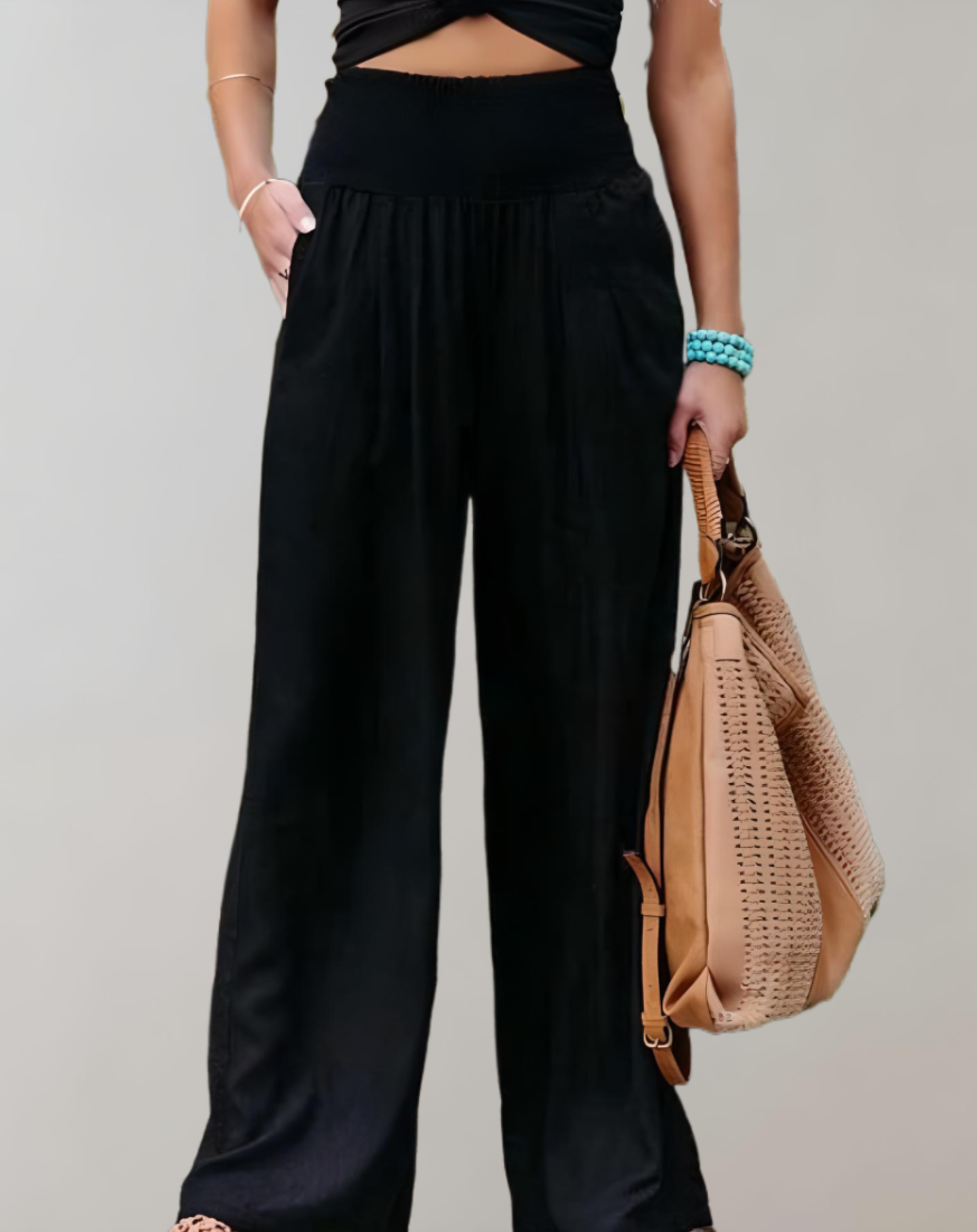 Jona -  Einfarbige Jogginghose mit hohem Bund für Damen mit weitem Bein Hose