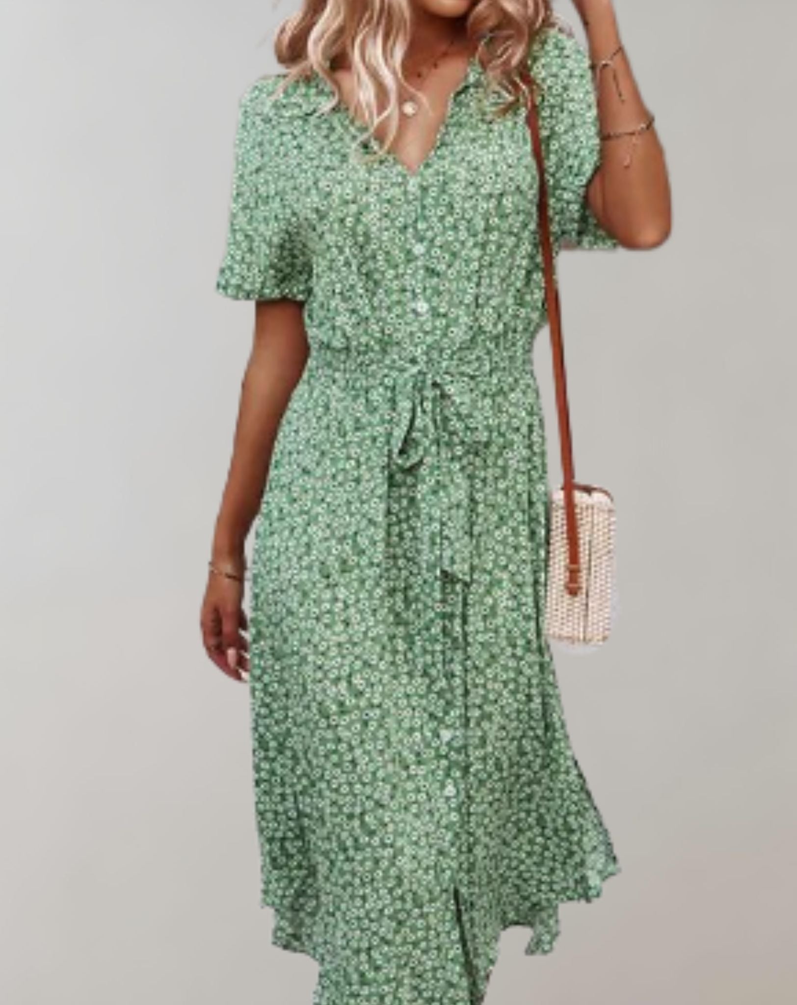 Kristine - Lockeres geknöpftes Kleid mit Schleifenband und Musterdruck Kleid