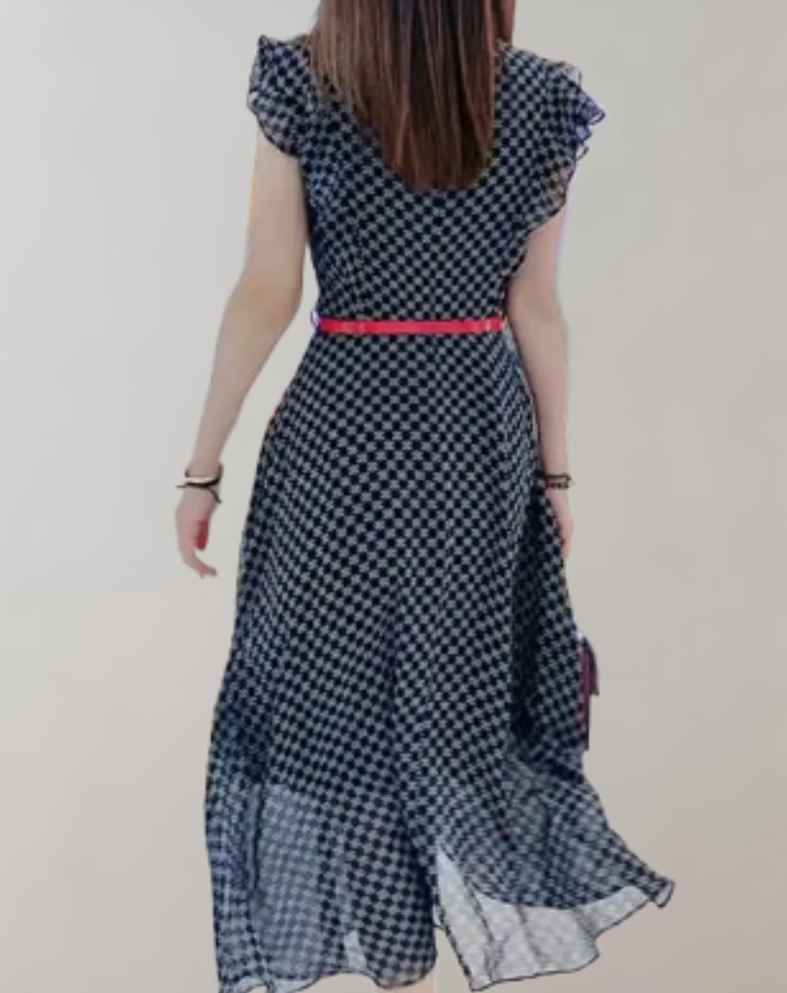 Kristine - Lockeres geknöpftes Kleid mit Schleifenband und Musterdruck Kleid