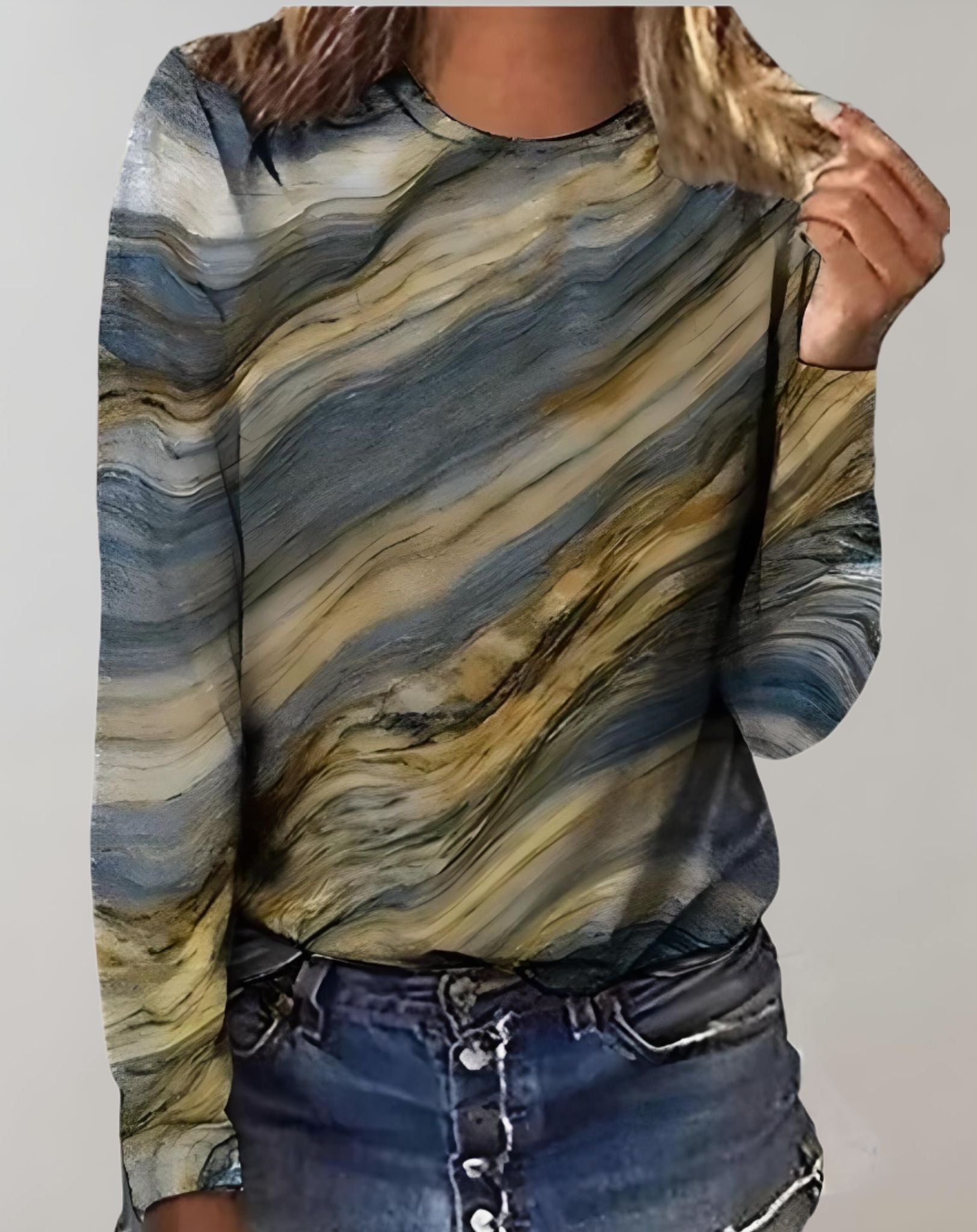 Lorna - Gut sitzender Pullover mit Rundhalsausschnitt und zufälligem Druckdesign Sweater