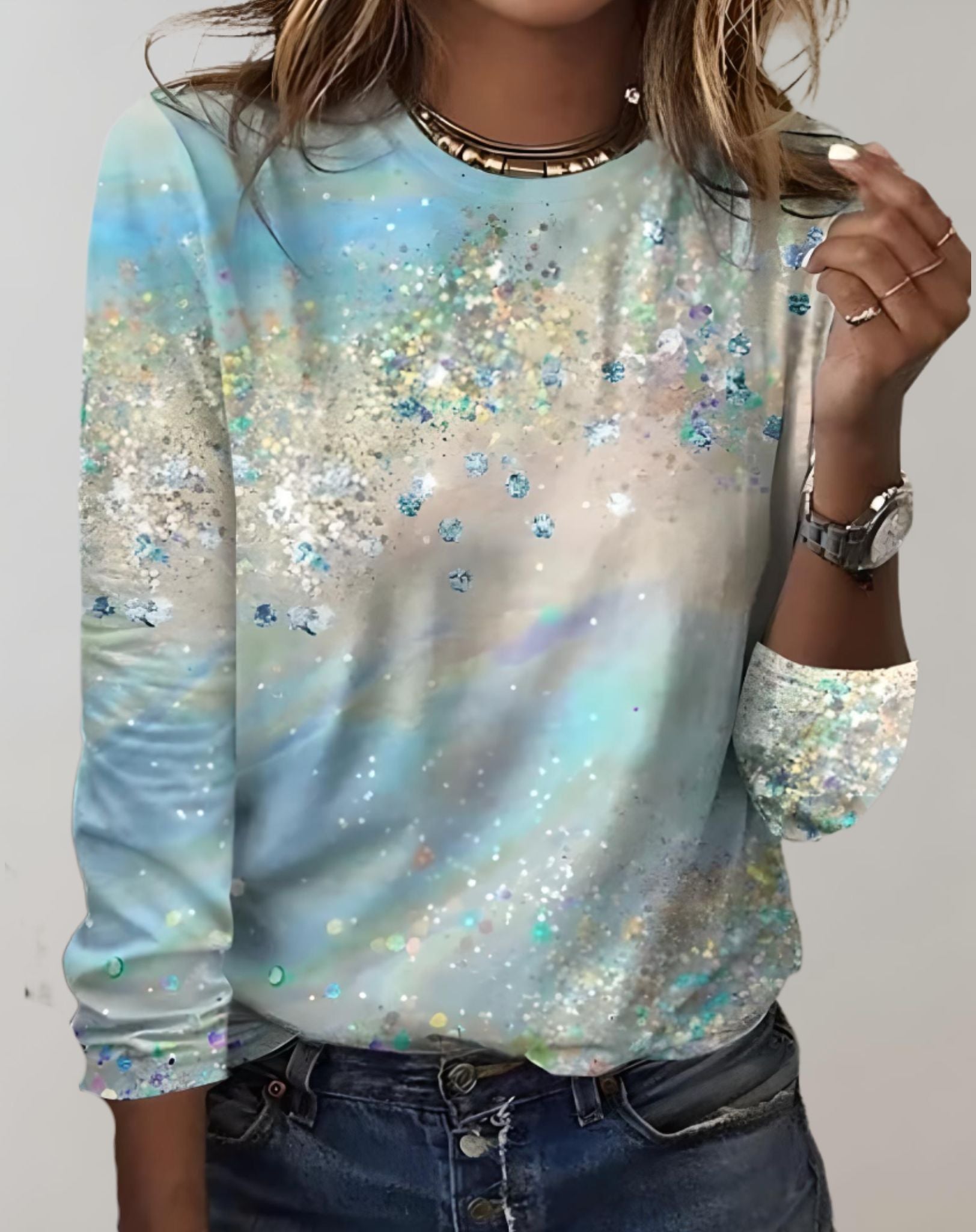 Lorna - Gut sitzender Pullover mit Rundhalsausschnitt und zufälligem Druckdesign Sweater