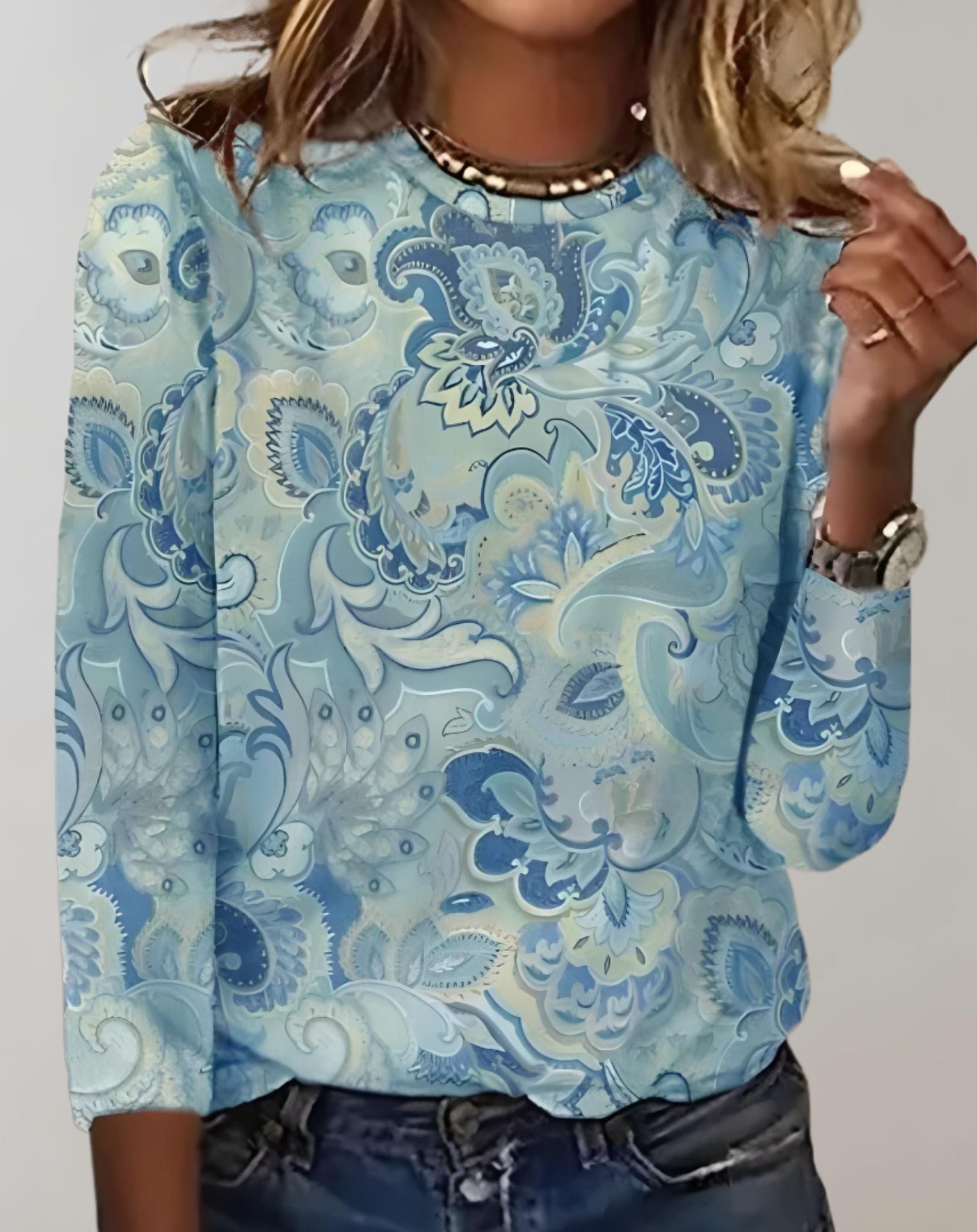 Lorna - Gut sitzender Pullover mit Rundhalsausschnitt und zufälligem Druckdesign Sweater