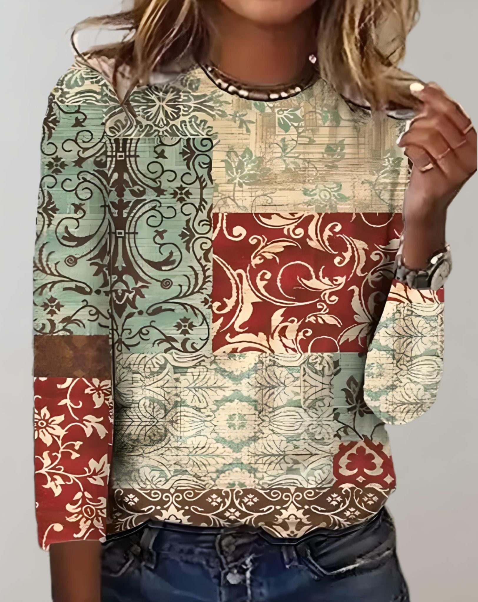 Lorna - Gut sitzender Pullover mit Rundhalsausschnitt und zufälligem Druckdesign Sweater